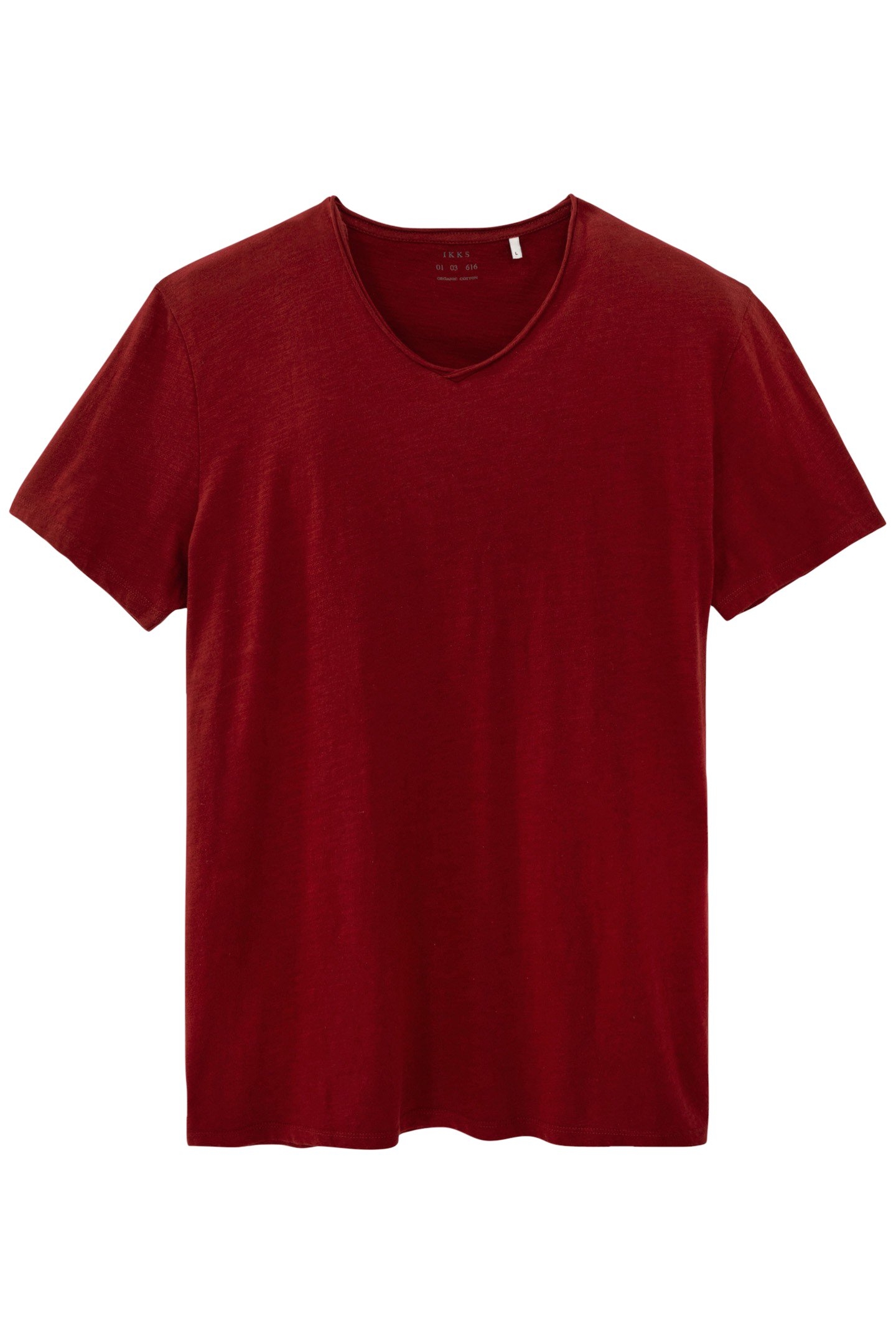 DARK RED ORGANIC COTTON ESSENTIAL V-NECK T-SHIRT 4
