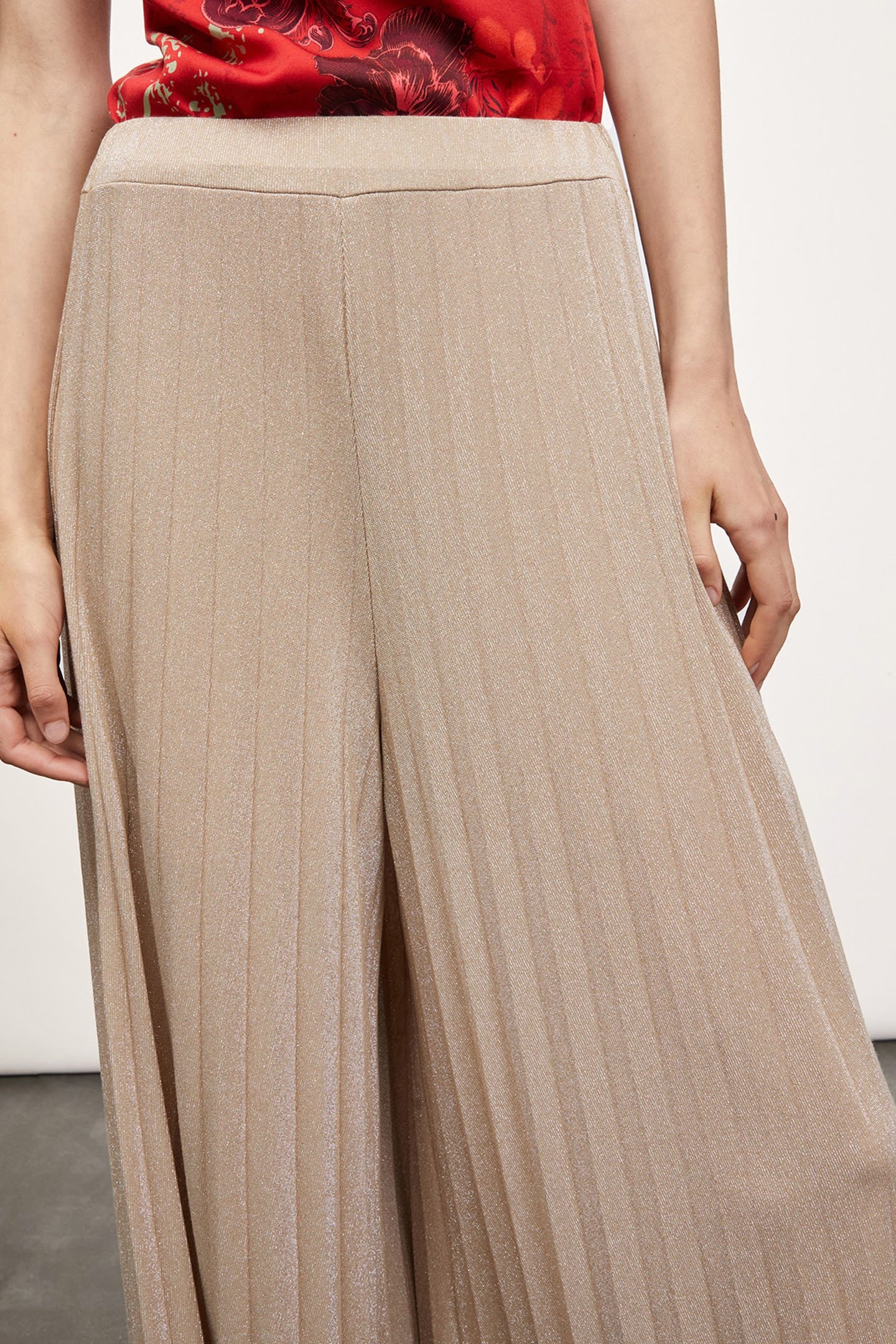 LUREX JERSEY PLEATED TROUSERS BEIGE 5