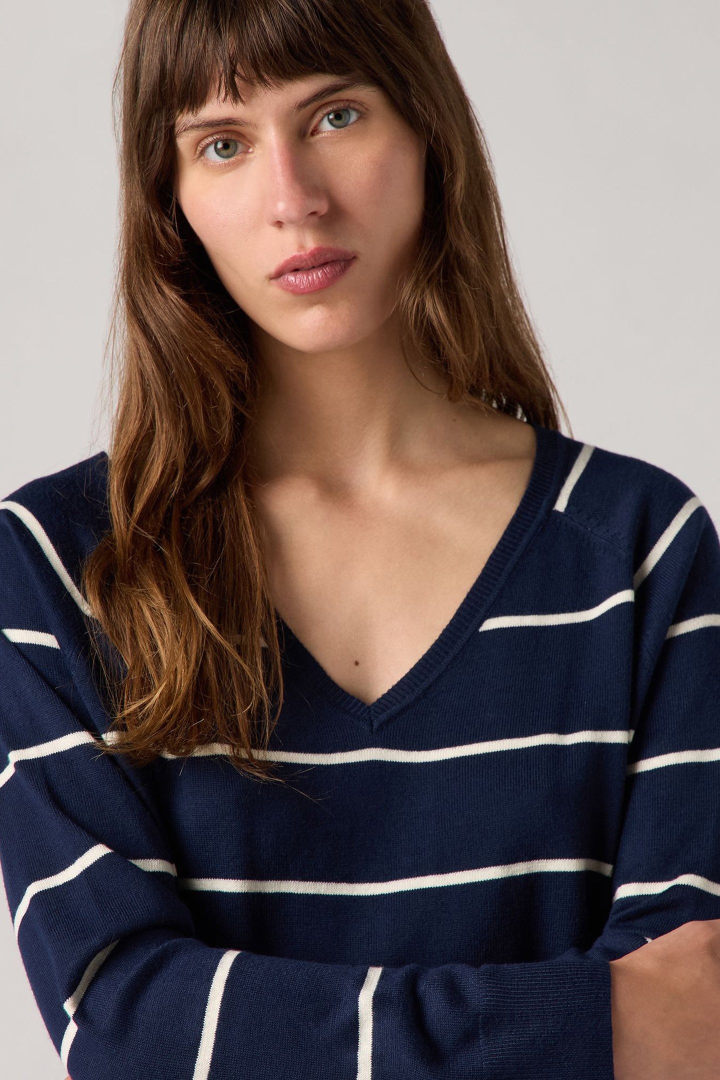 PETAL VNECK SWEATER STEPHANIE STRIPE NAVY 5