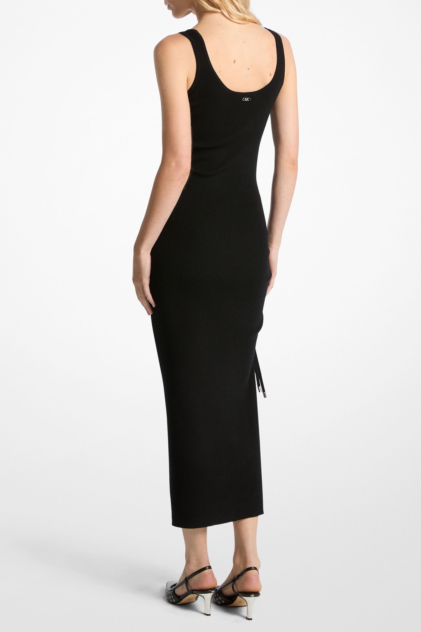 RUCHED SCOOP NECK DRESS WITH SPLIT DETAIL IN BLACK 2