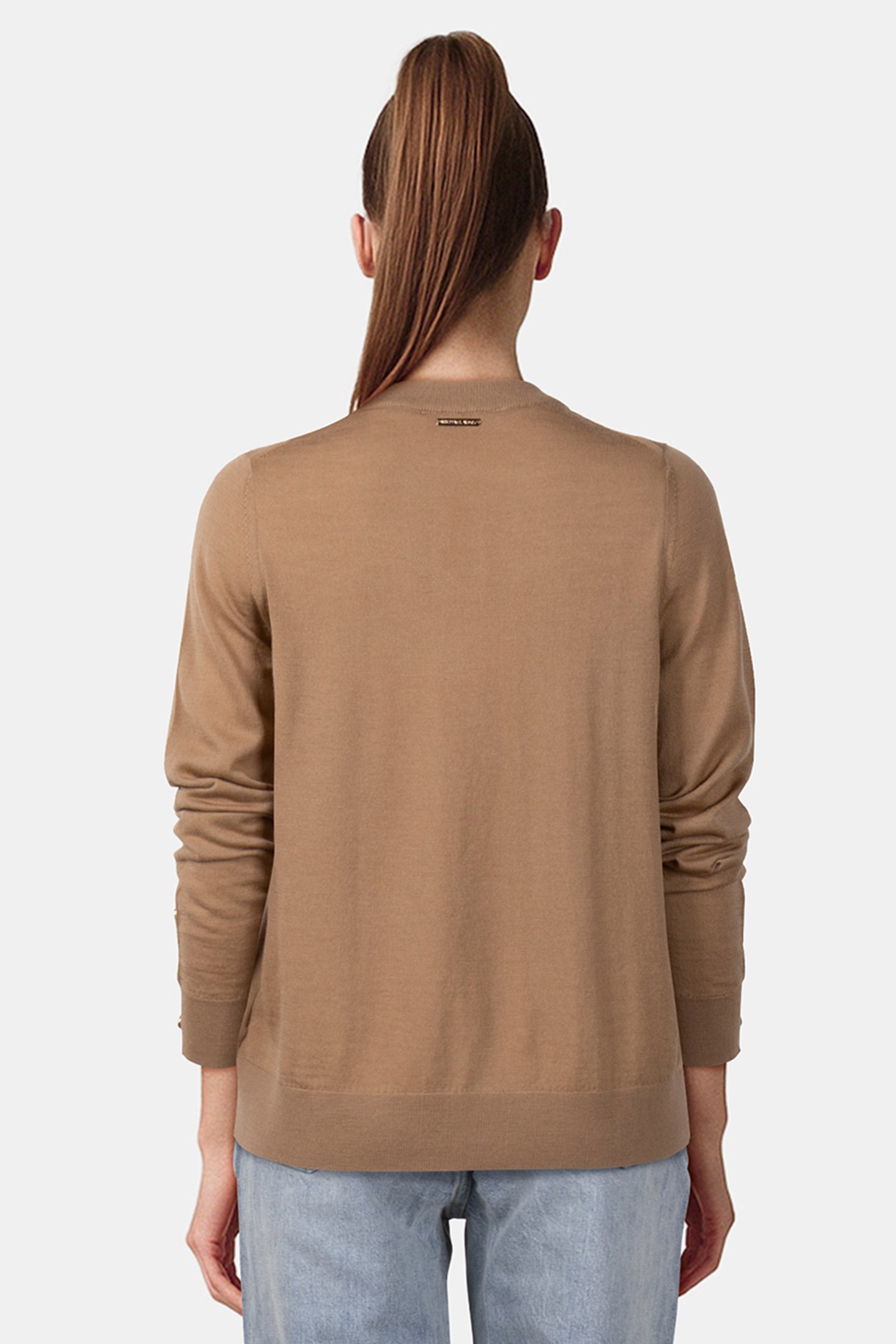 MERINO BUTTON SLV LS SWEATER DARK CAMEL 2