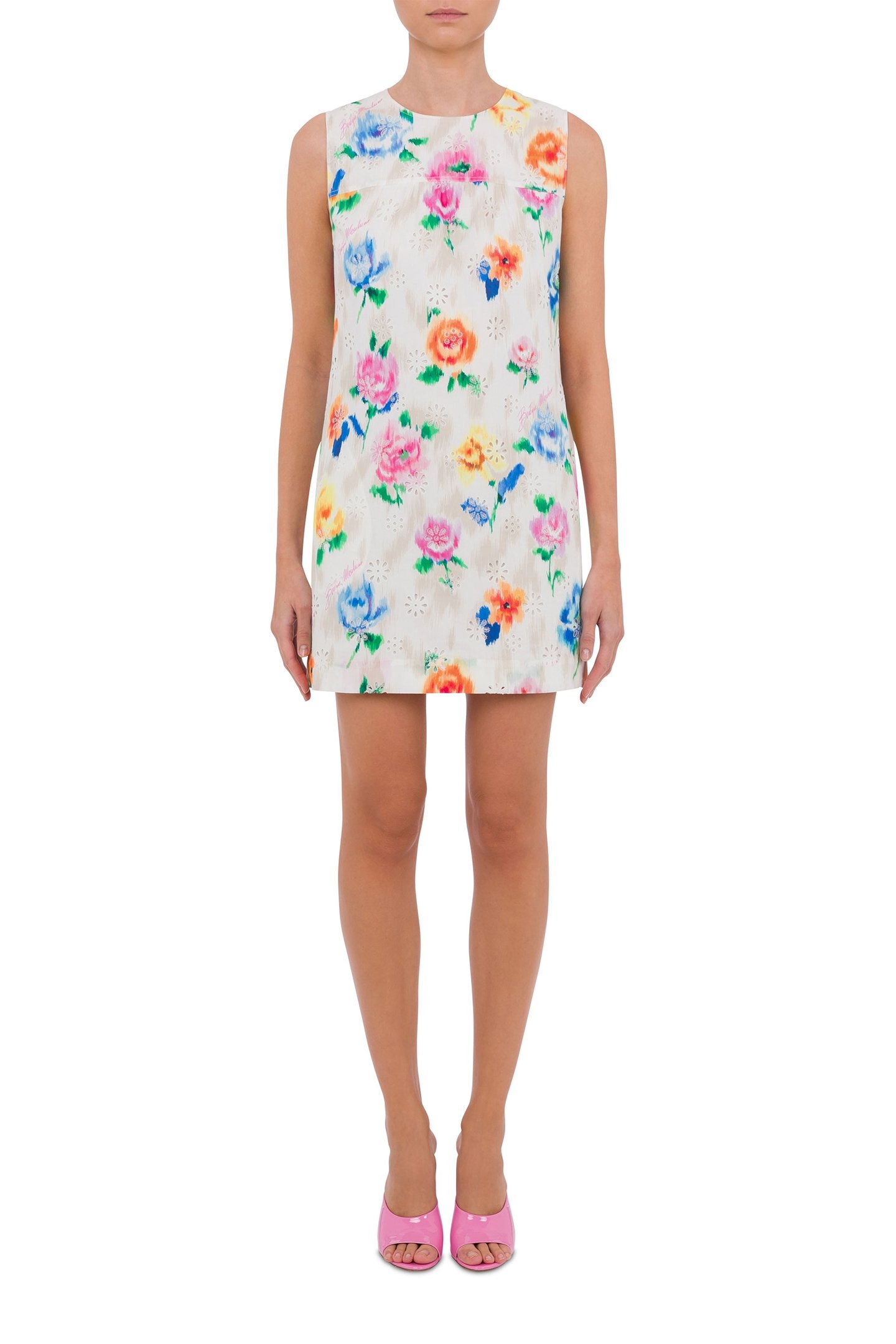 SHORT DRESS IN BRODERIE ANGLAISE FLOWER CHINÉ WHITE 1