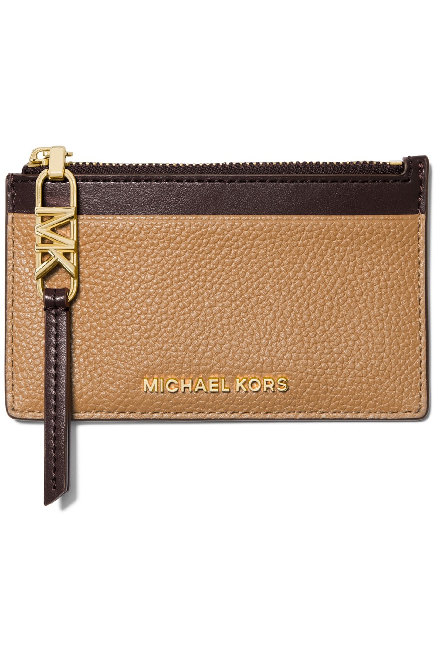 ZIP DETAIL CARD HOLDER IN CAMEL AND BROWN 1