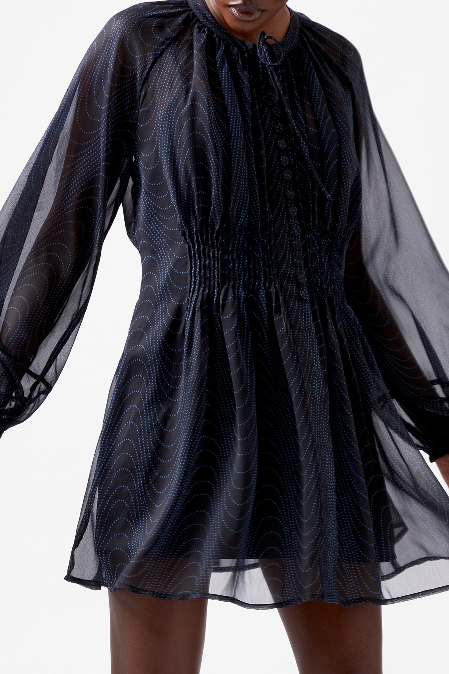GRACE ARTEMIS LS RUFFLE DRESS BLACKOUT/CHROME BLUE 3