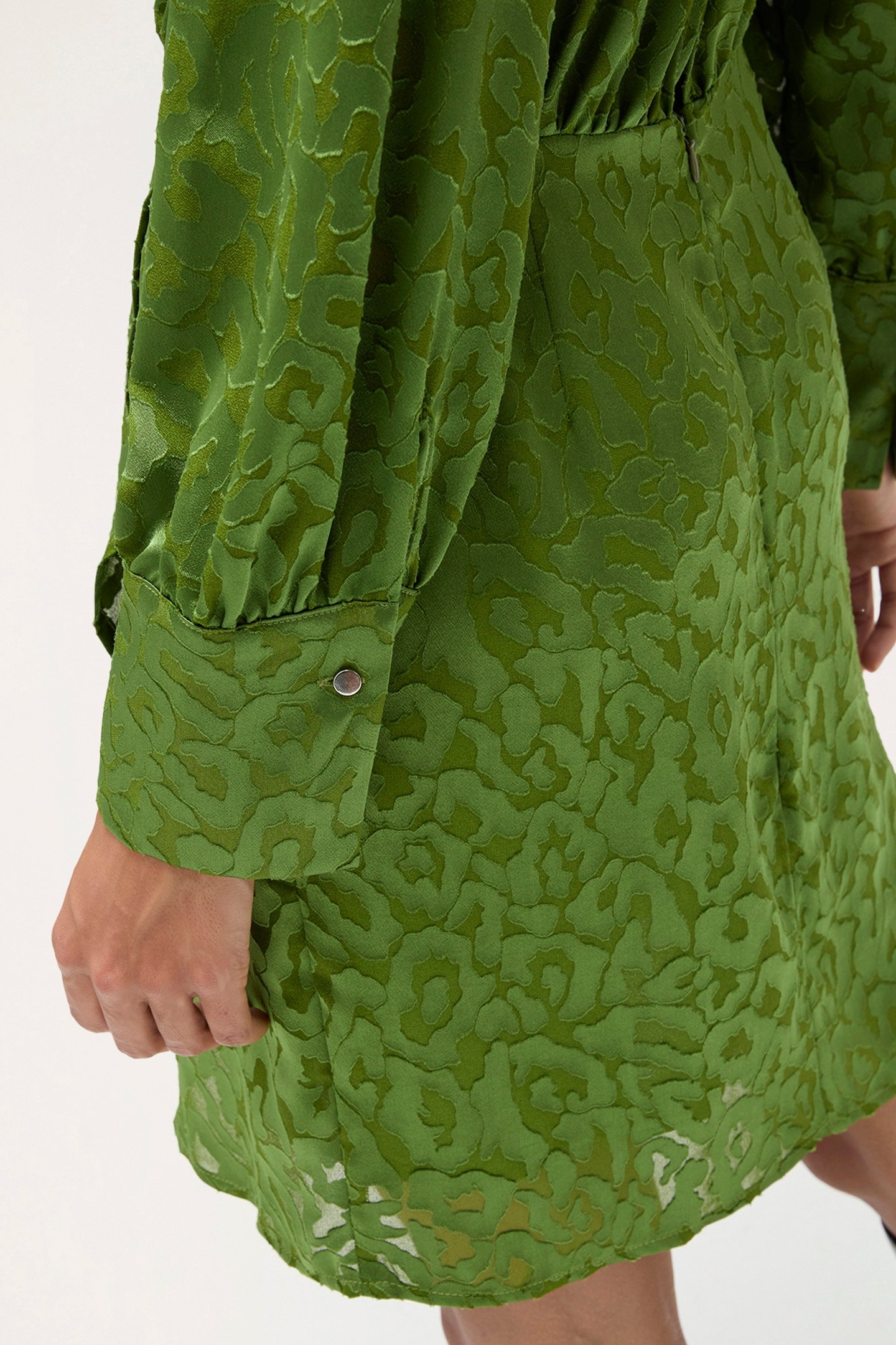 DEVORÉ SATIN WRAPAROUND MINI DRESS GREEN 5