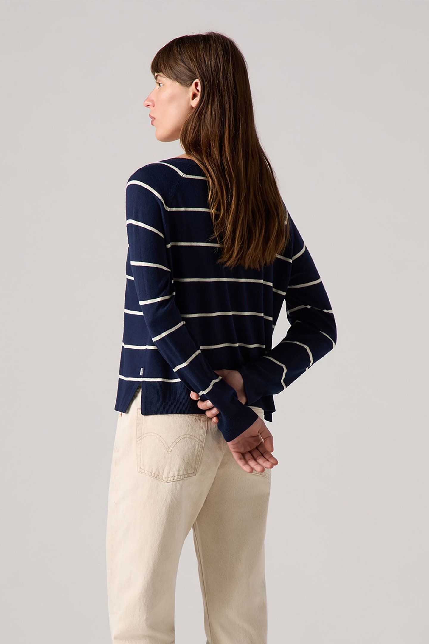 PETAL VNECK SWEATER STEPHANIE STRIPE NAVY 2