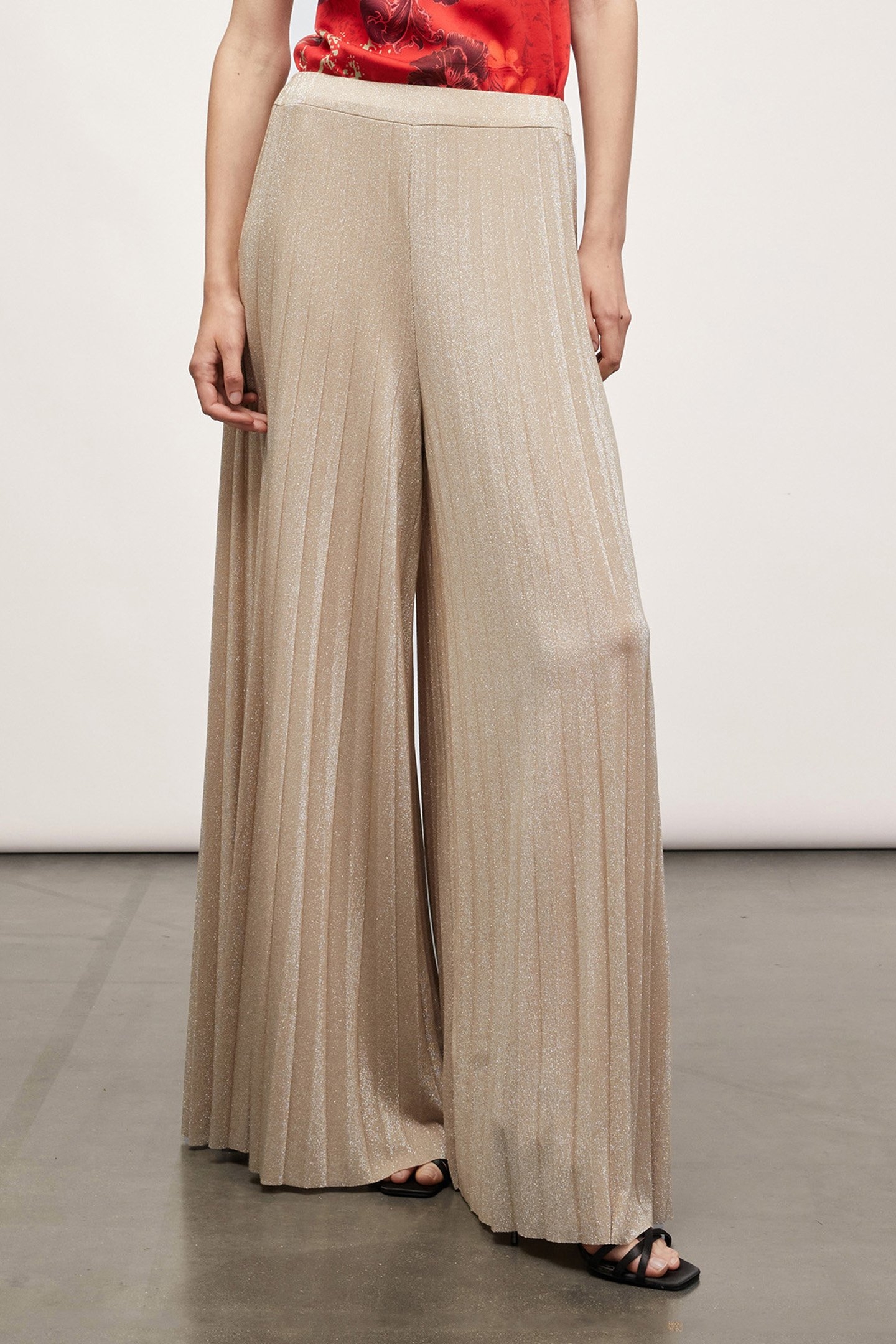 LUREX JERSEY PLEATED TROUSERS BEIGE 1