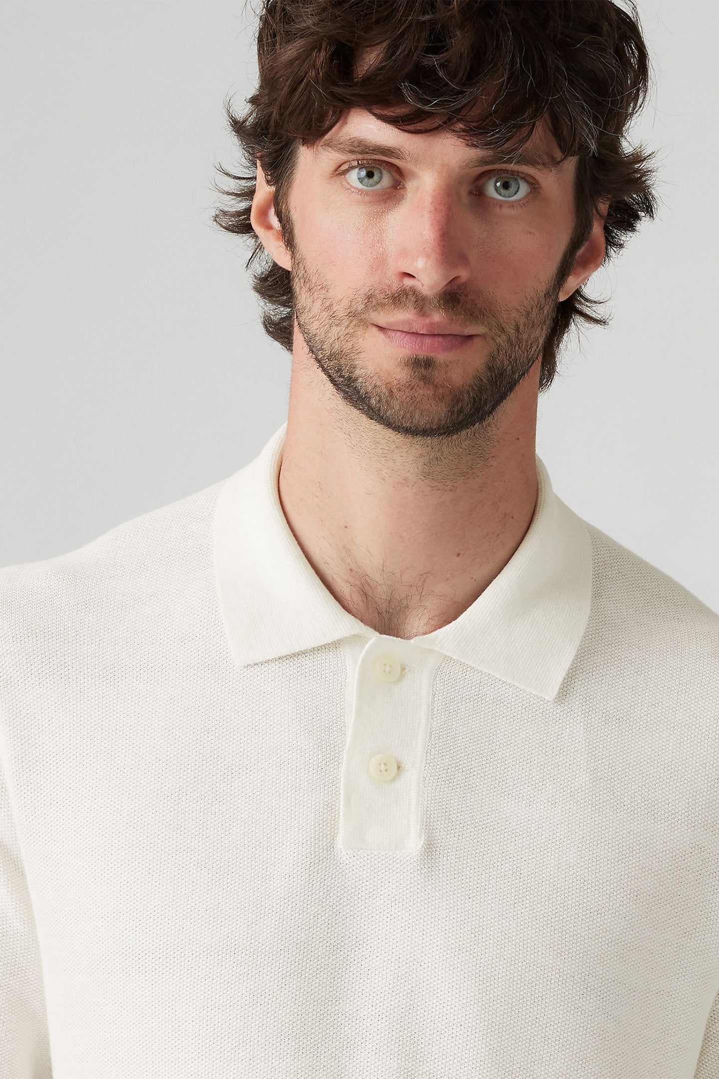 SWEATER KNIT POLO LINEN SEED STITCH BRIG 5