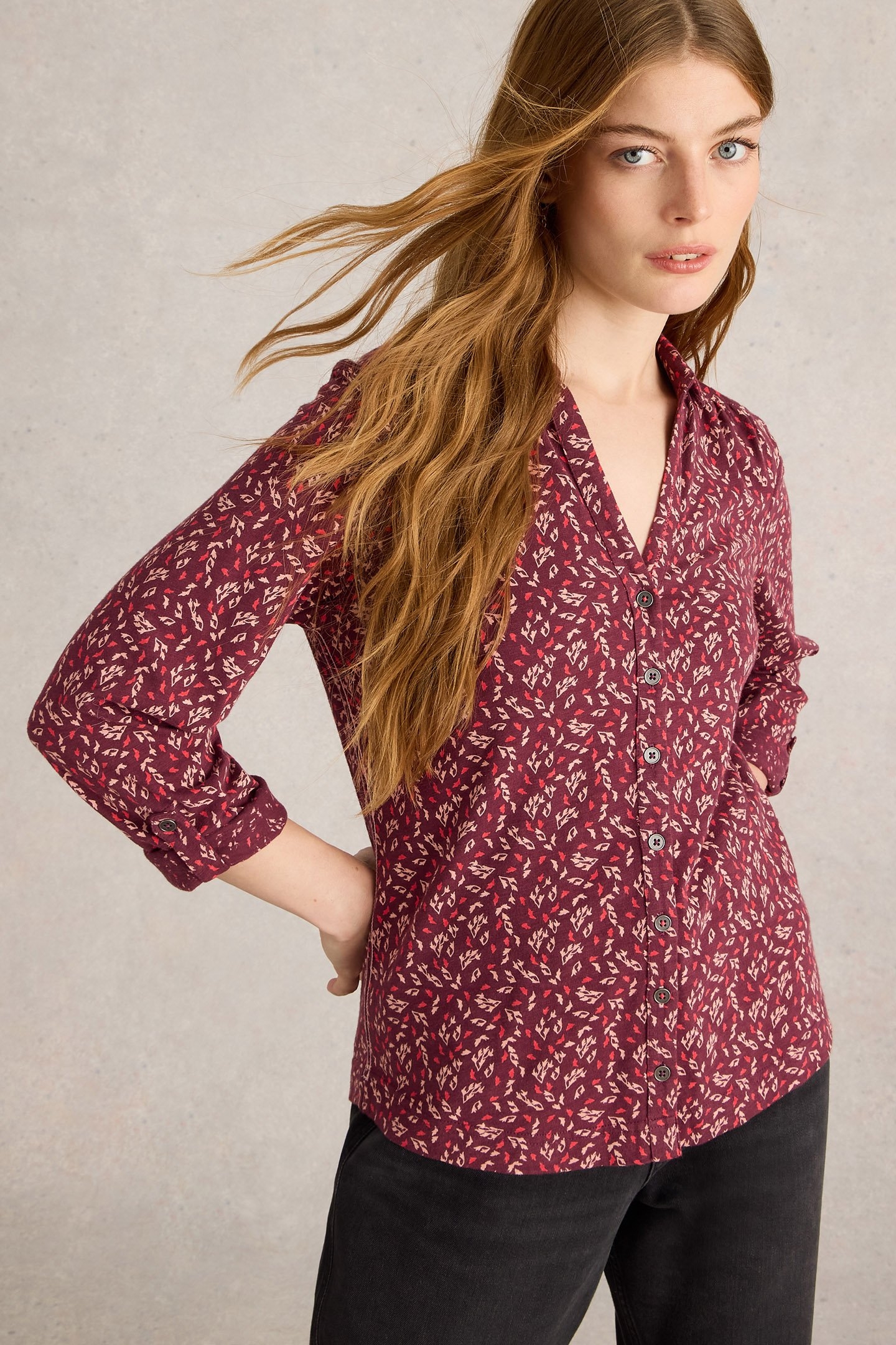 ANNIE JERSEY SHIRT PLUM MULTI 1