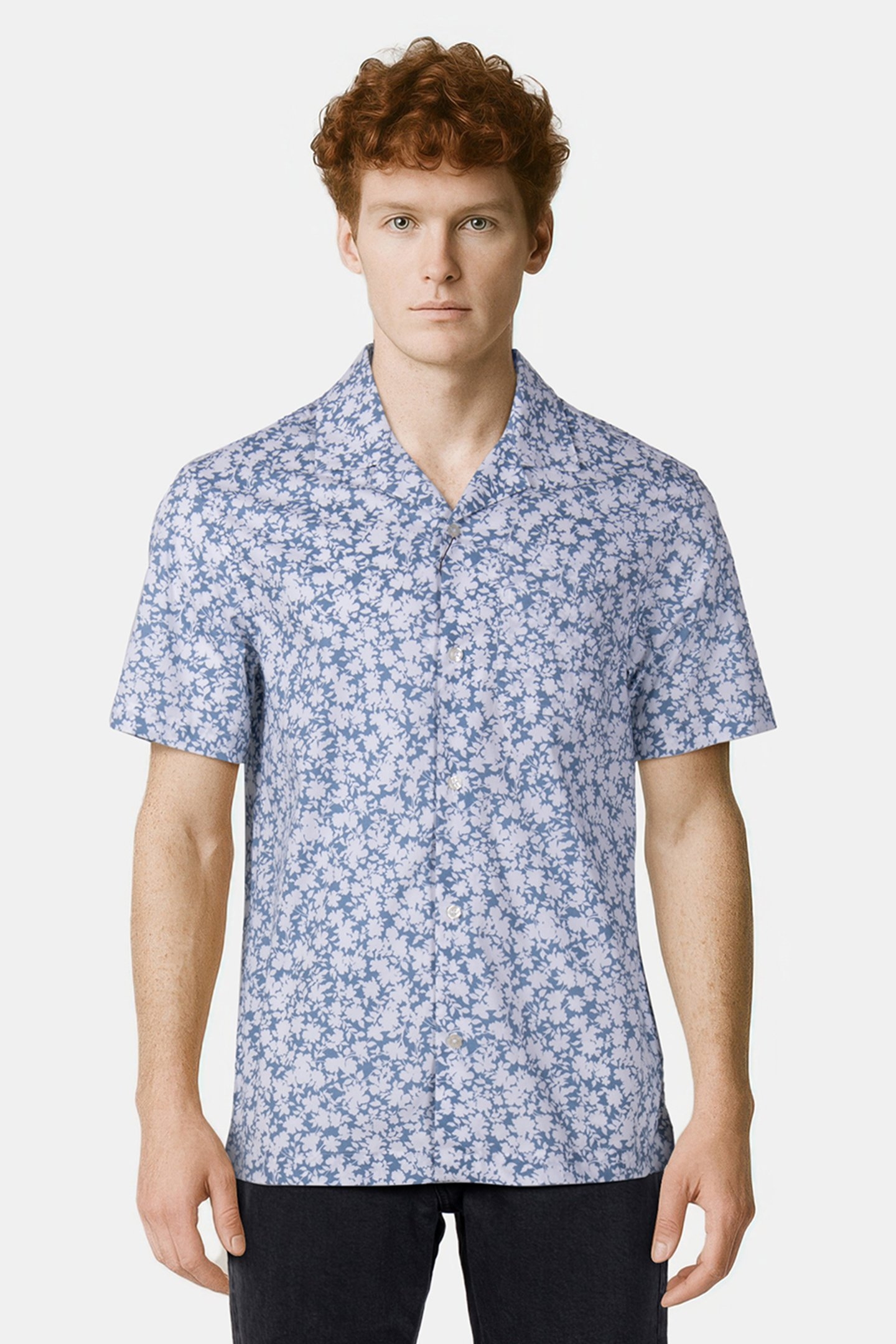 SHORT SLEEVE SHIRT IN BLUE FLORAL PRINT 1