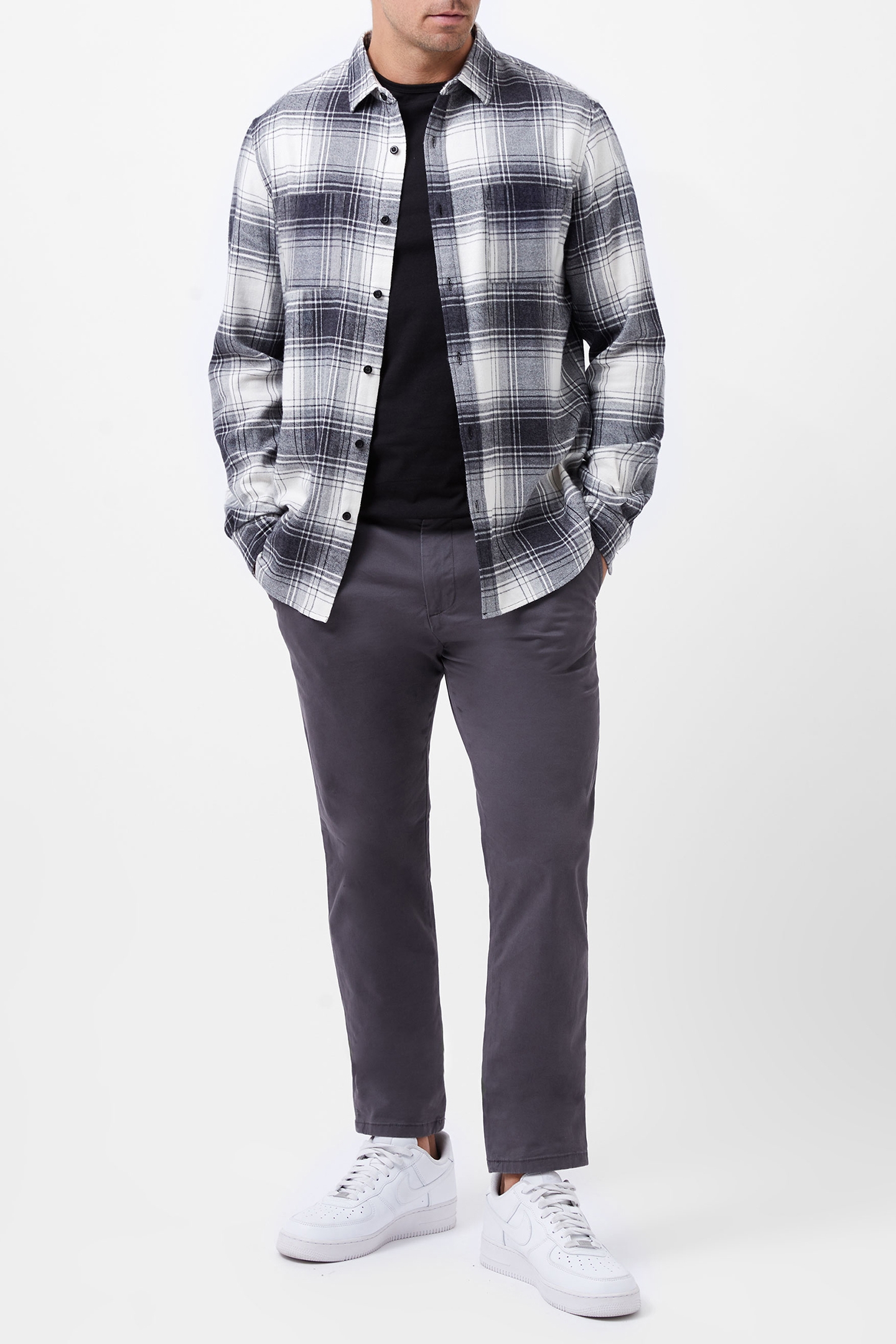 GARMENT WASH FLANNEL SHIRT BLACK CHECK 2