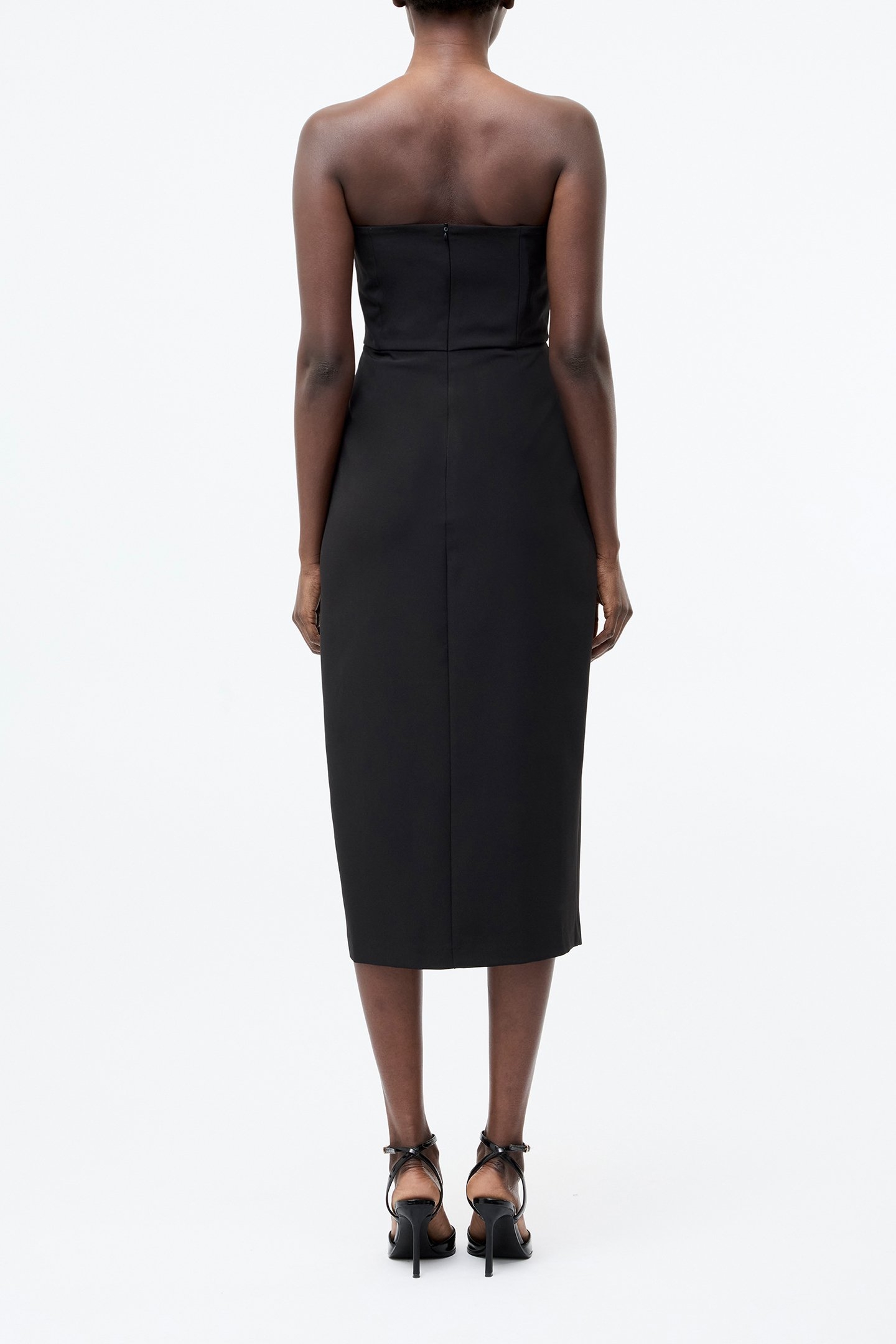 BANDEAU ORGANZA MIX FRILL MIDI DRESS BLACK 2