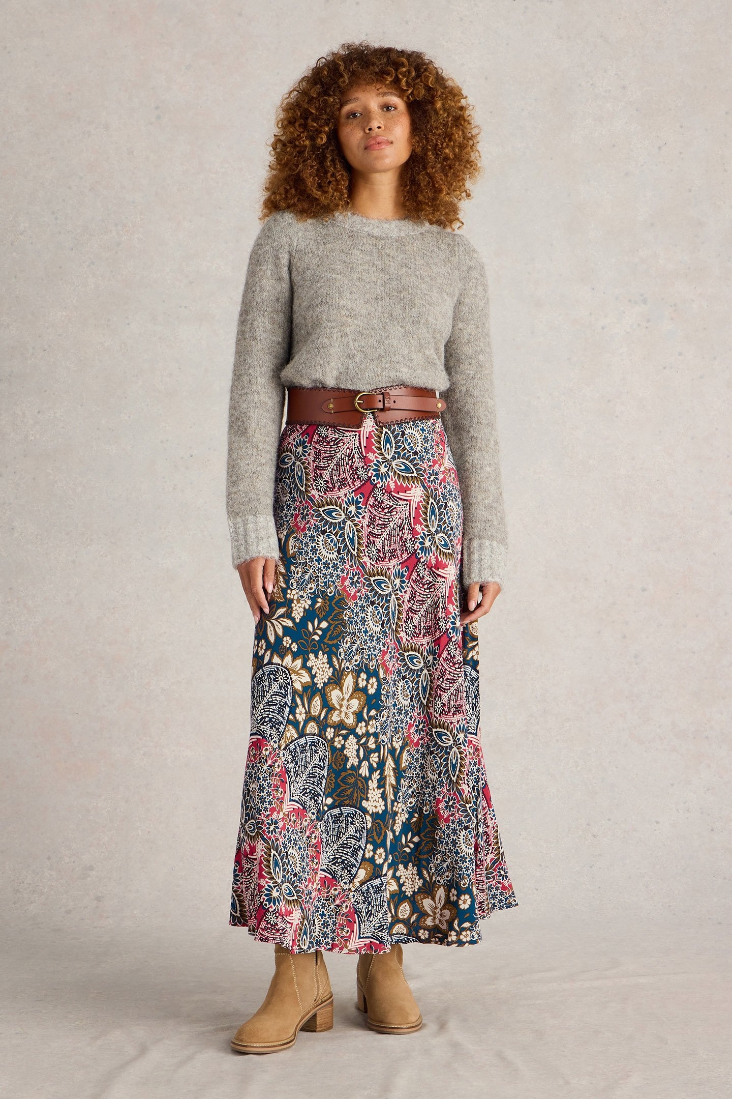 HOPE BIAS CUT MAXI SKIRT TEAL PRINT 1