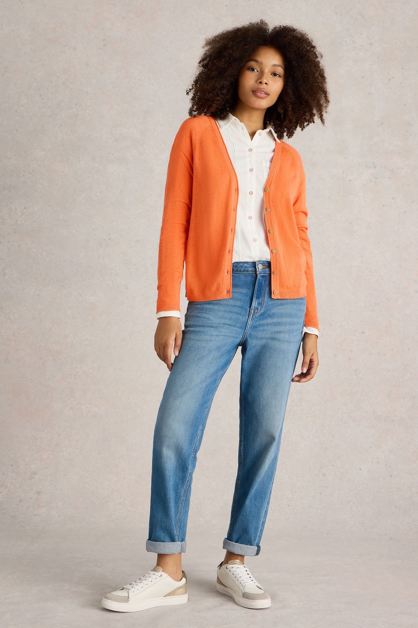 LUNA V NECK CARDI BRIGHT ORANGE 1