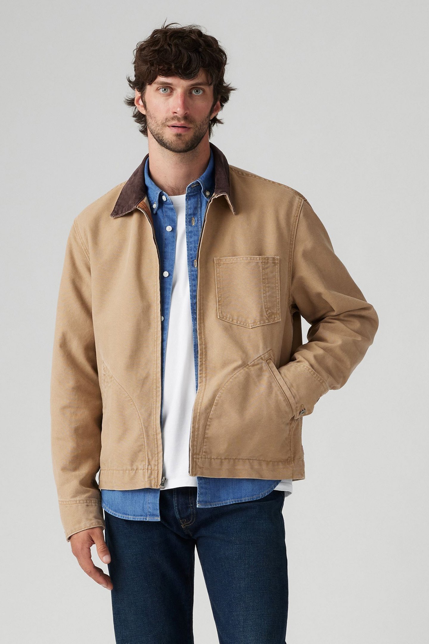 FULL ZIP MECHANICS BARN JACKET IN TAN 1