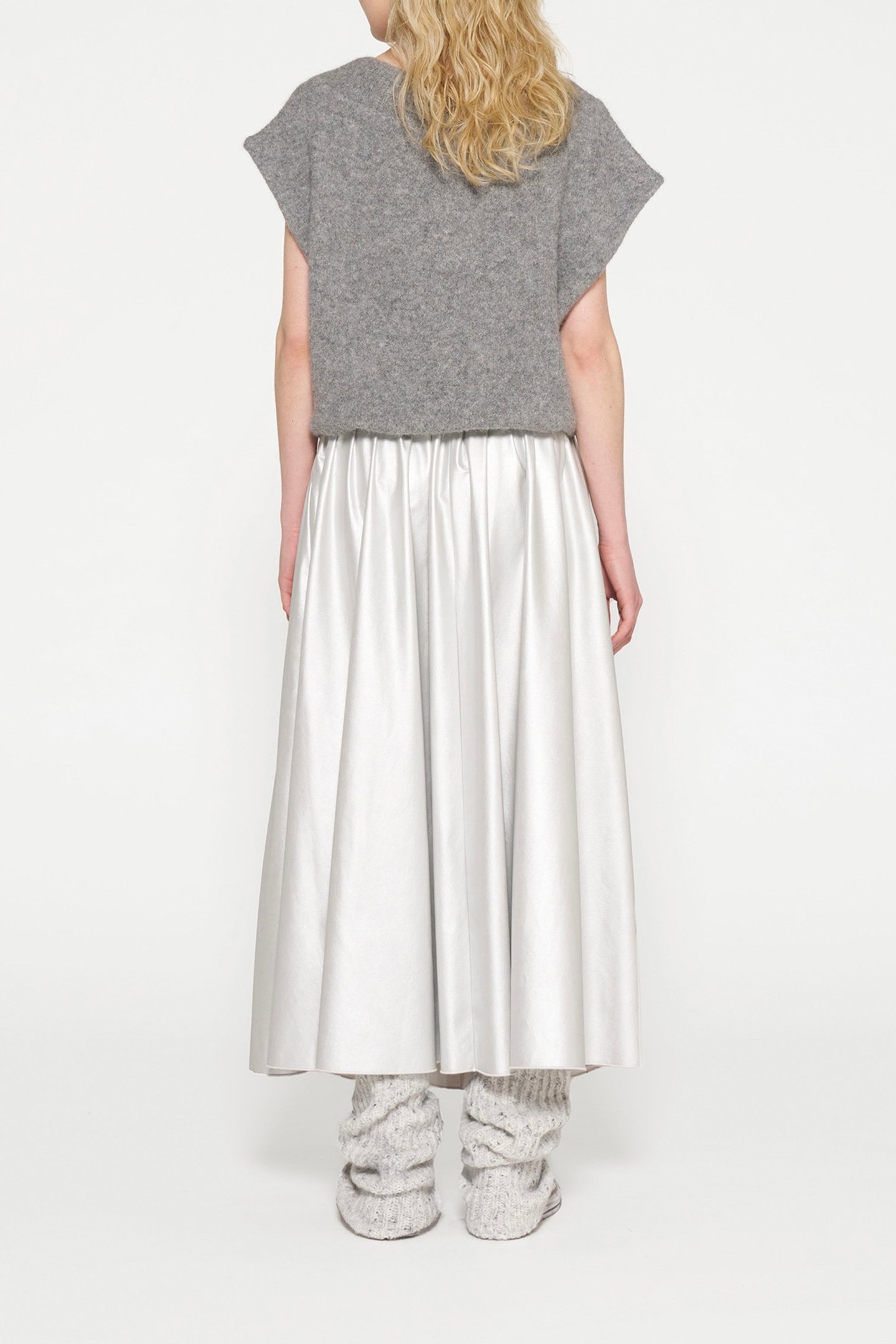 LEATHER LOOK PLEATED SKIRT SILVER 3