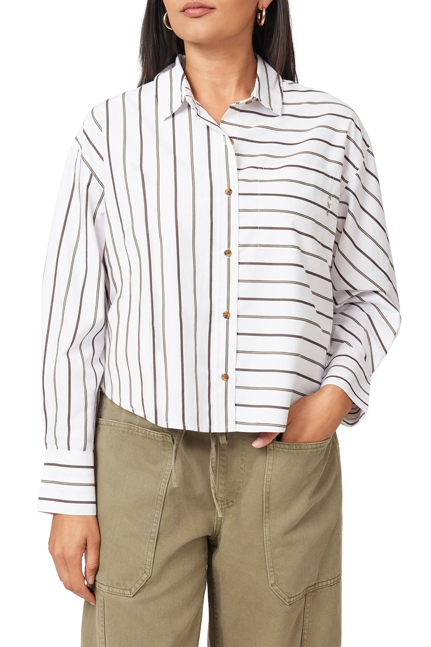 CROPPED BOYFRIEND SHIRT SUGAR SWIZZLE STRIPE 1