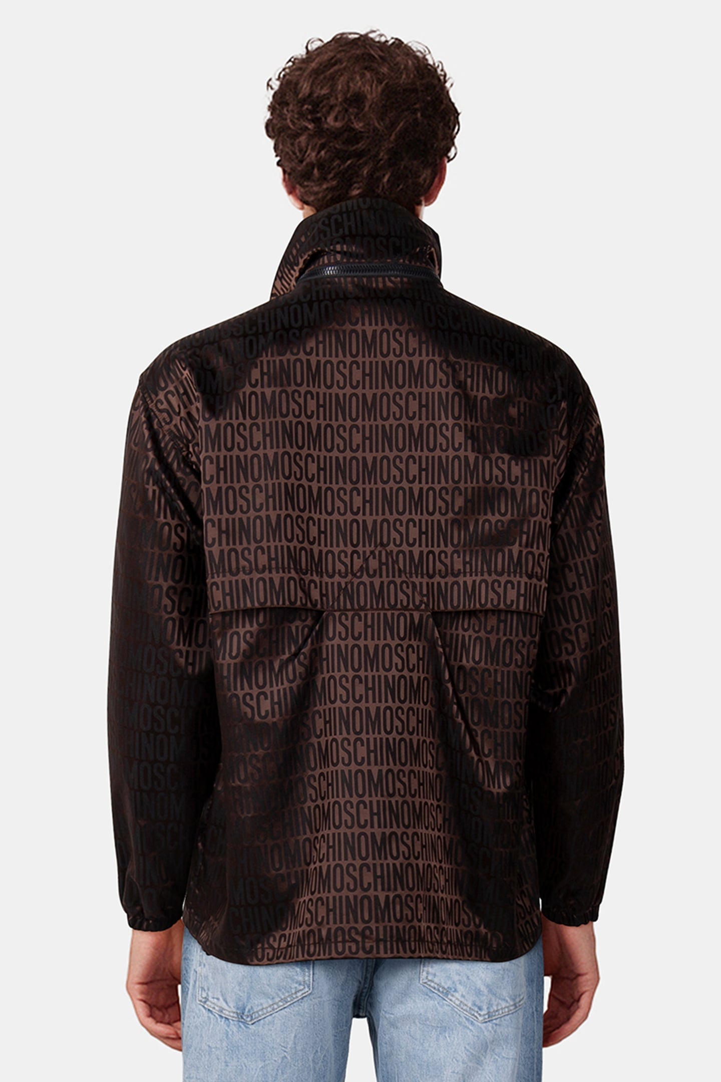 WINDBREAKER IN NYLON JACQUARD ALLOVER LOGO BROWN 2