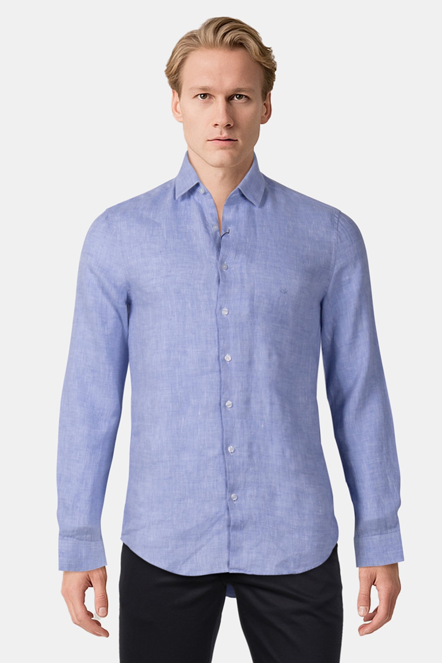 LINEN SOLID SLIM SHIRT BLUE 1