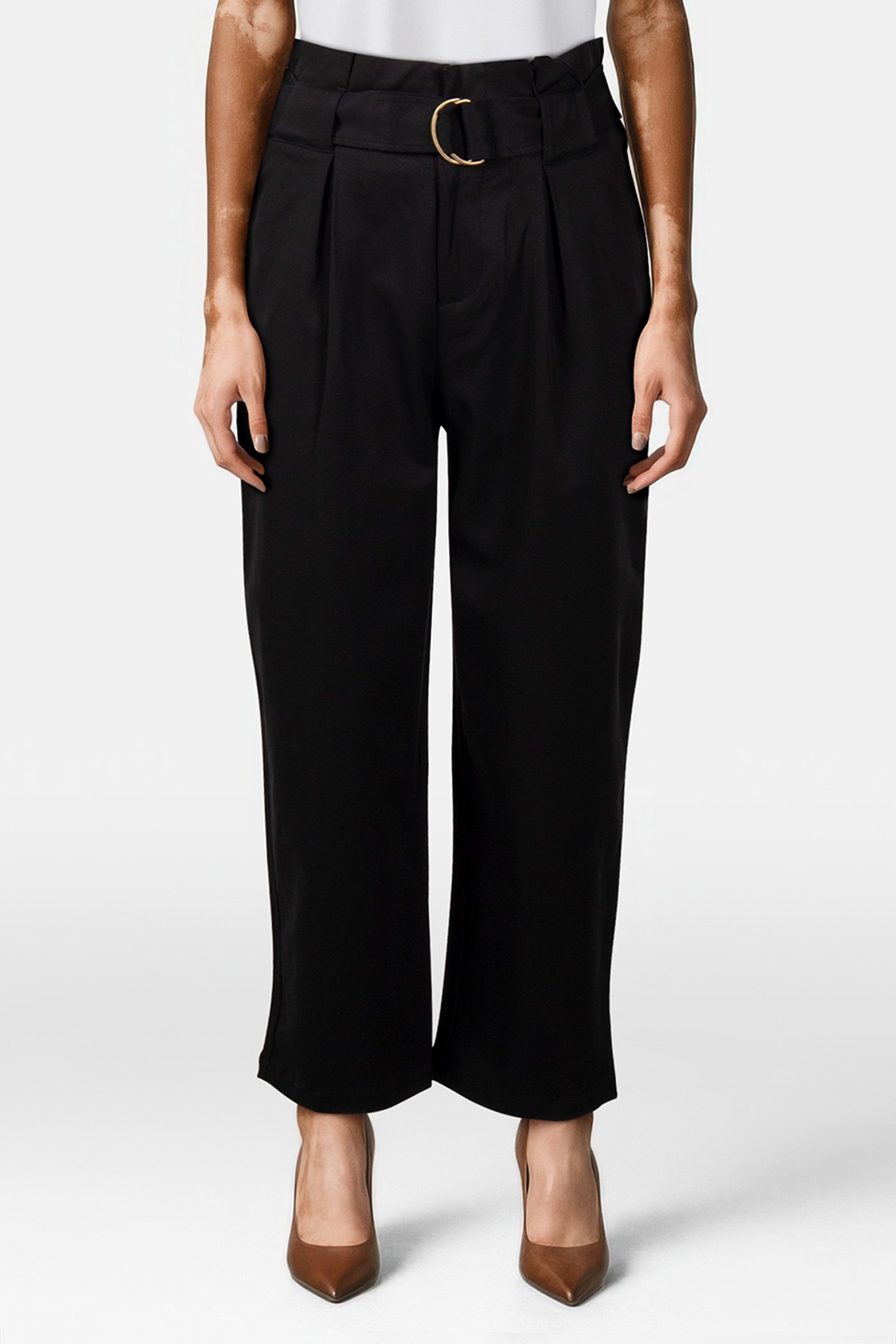 DAISY - HIGH RISE STRAIGHT LEG PAPER BAG PANT BLACK 1