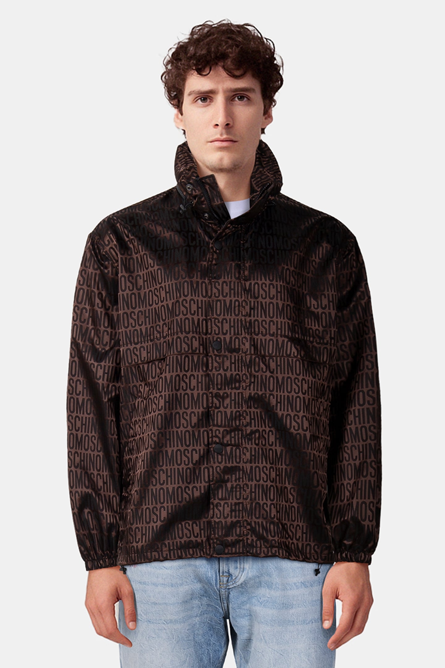 WINDBREAKER IN NYLON JACQUARD ALLOVER LOGO BROWN 1