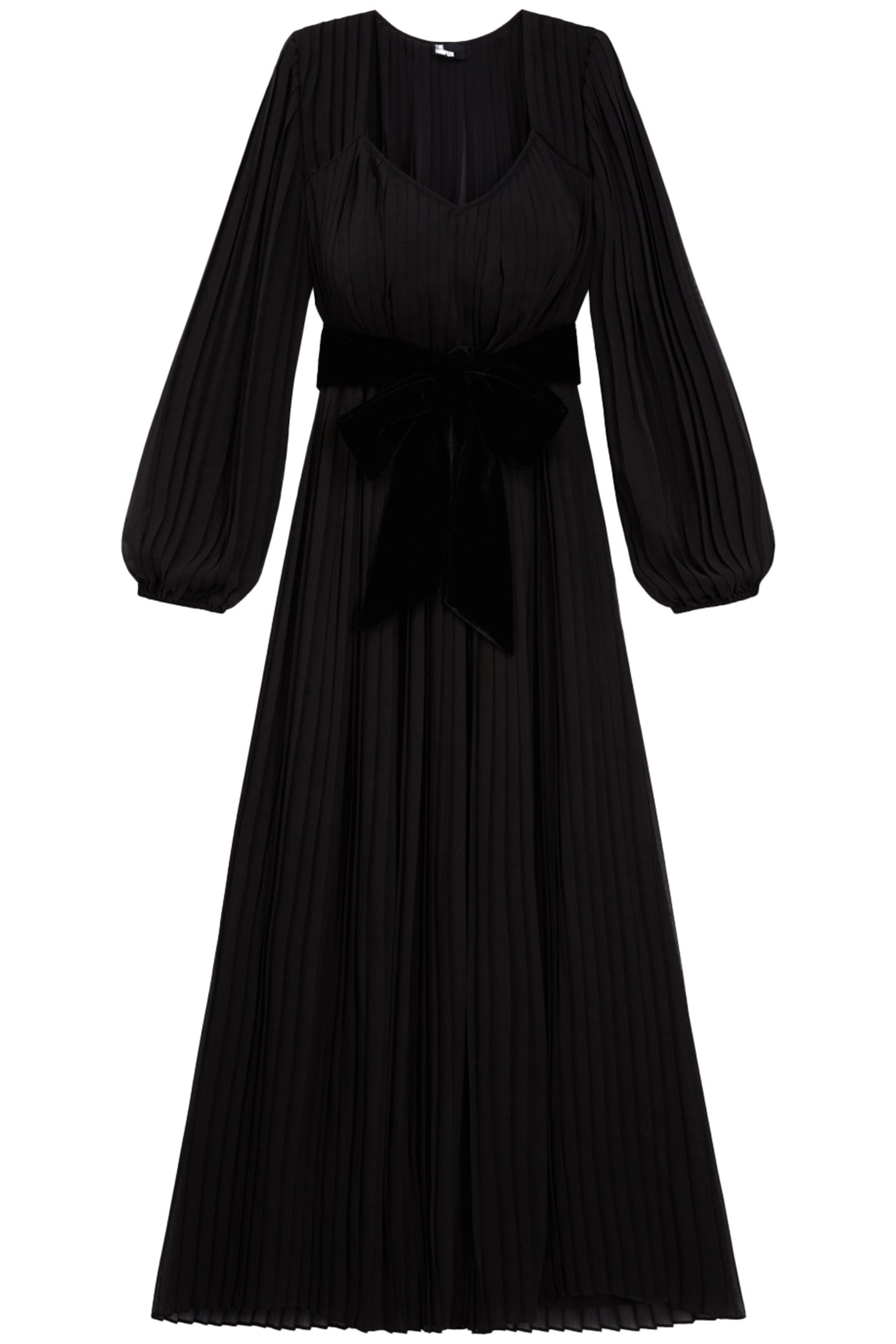 LONG PLEATED VELVET DRESS WITH BELT BLACK 3