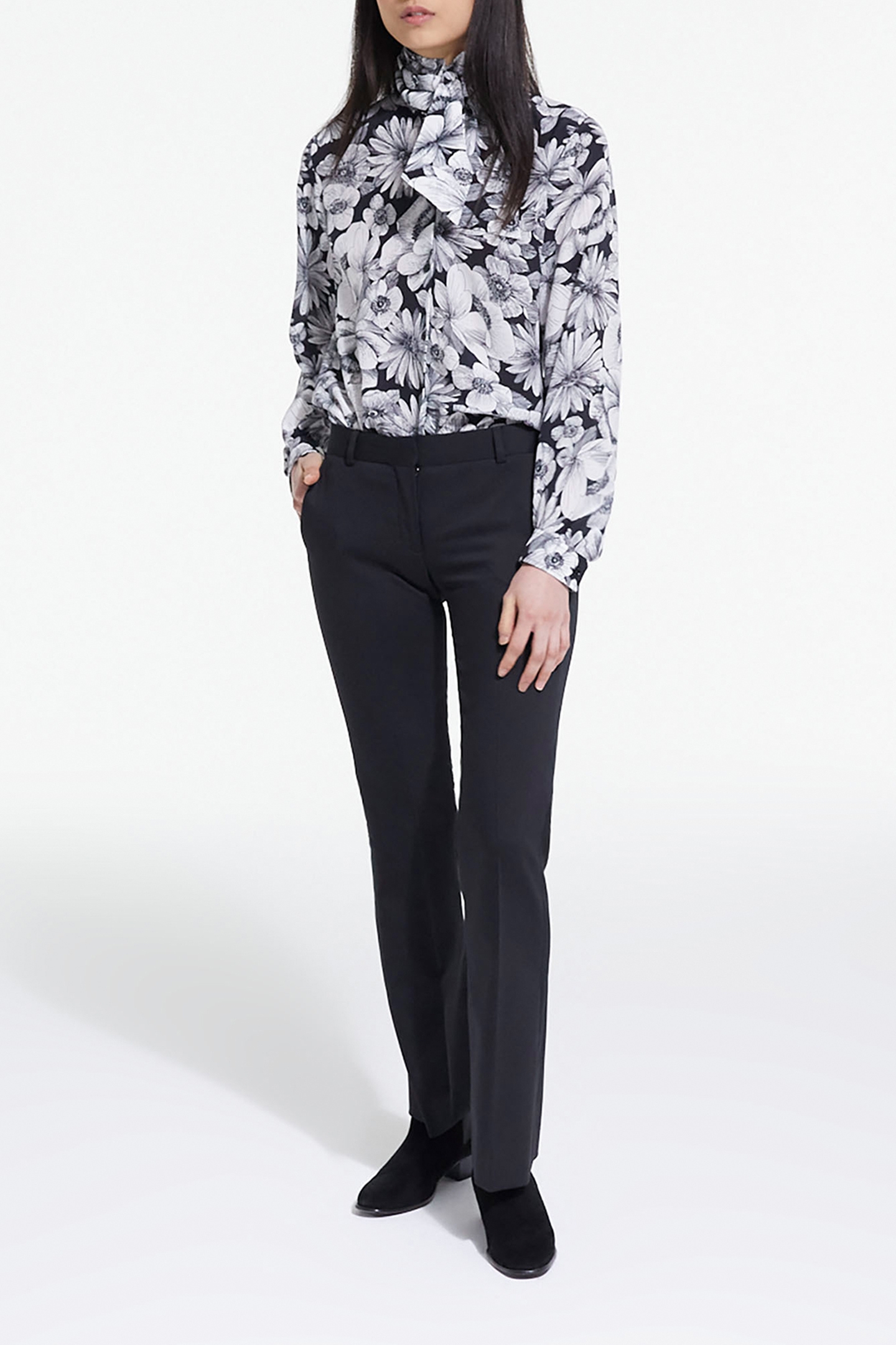 LONG-SLEEVED SHIRT WITH LAVALIERE COLLAR BLACK WHITE 3