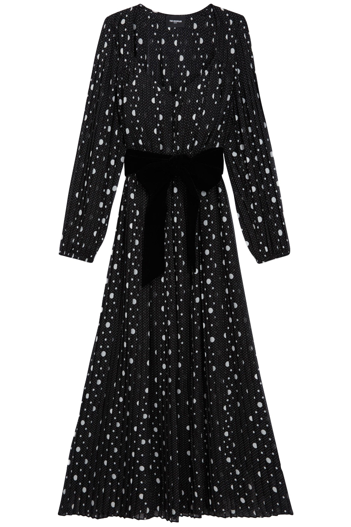LONG PLEATED DRESS WITH POLKA DOTS BLACK-ECRU 3