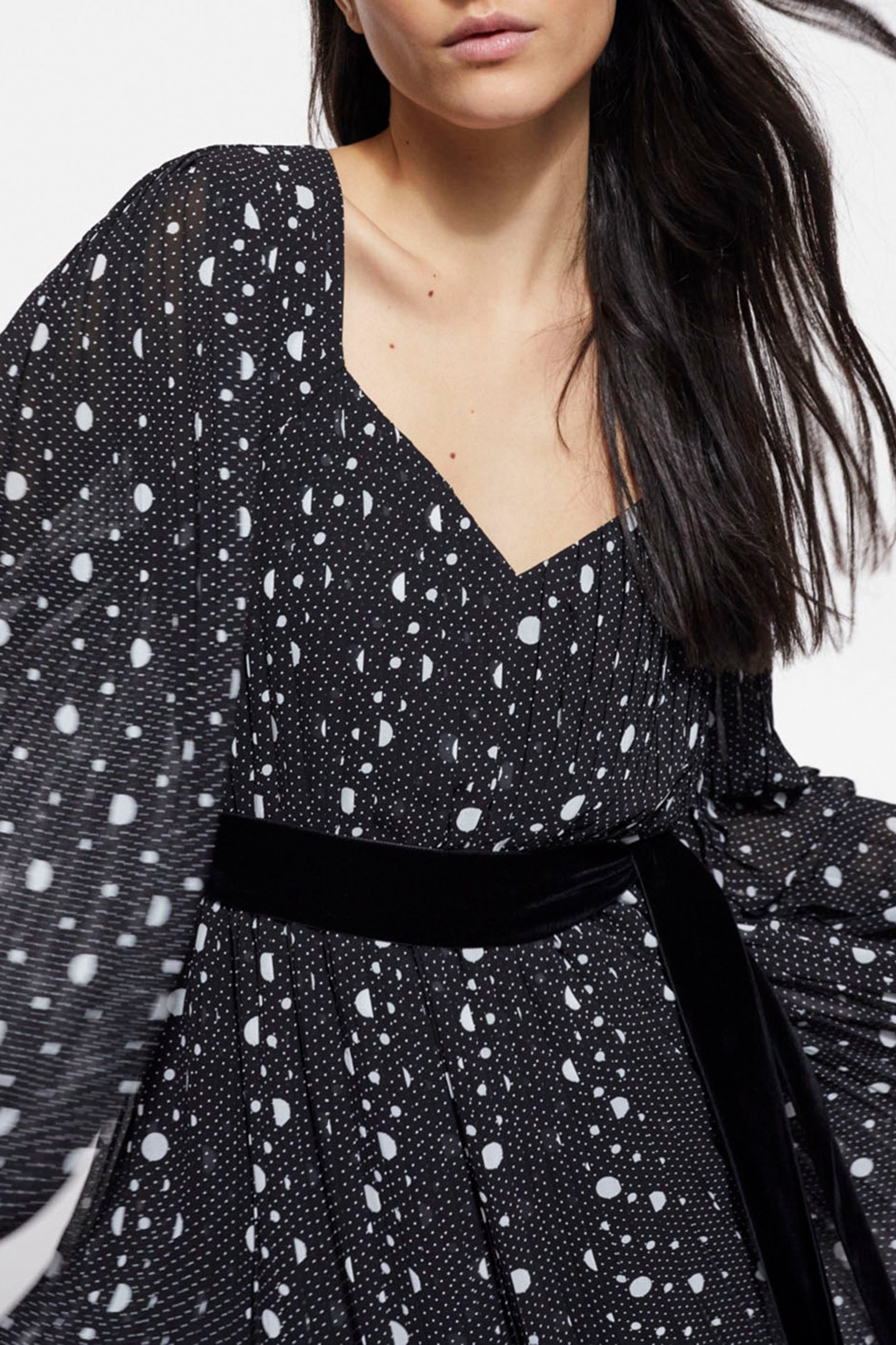 LONG PLEATED DRESS WITH POLKA DOTS BLACK-ECRU 4