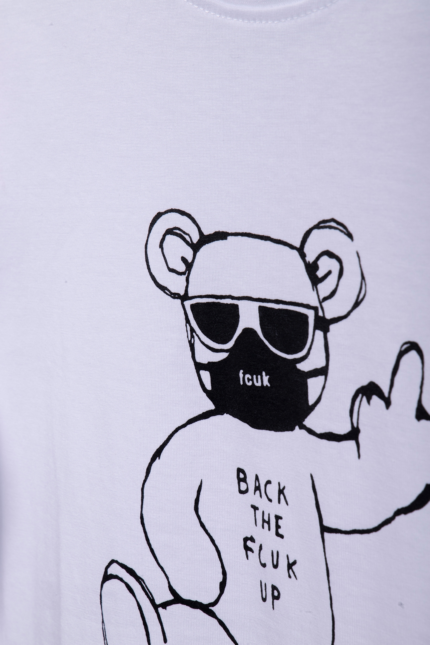FCUK BACK UP BEAR TEE WHITE/BLACK 5