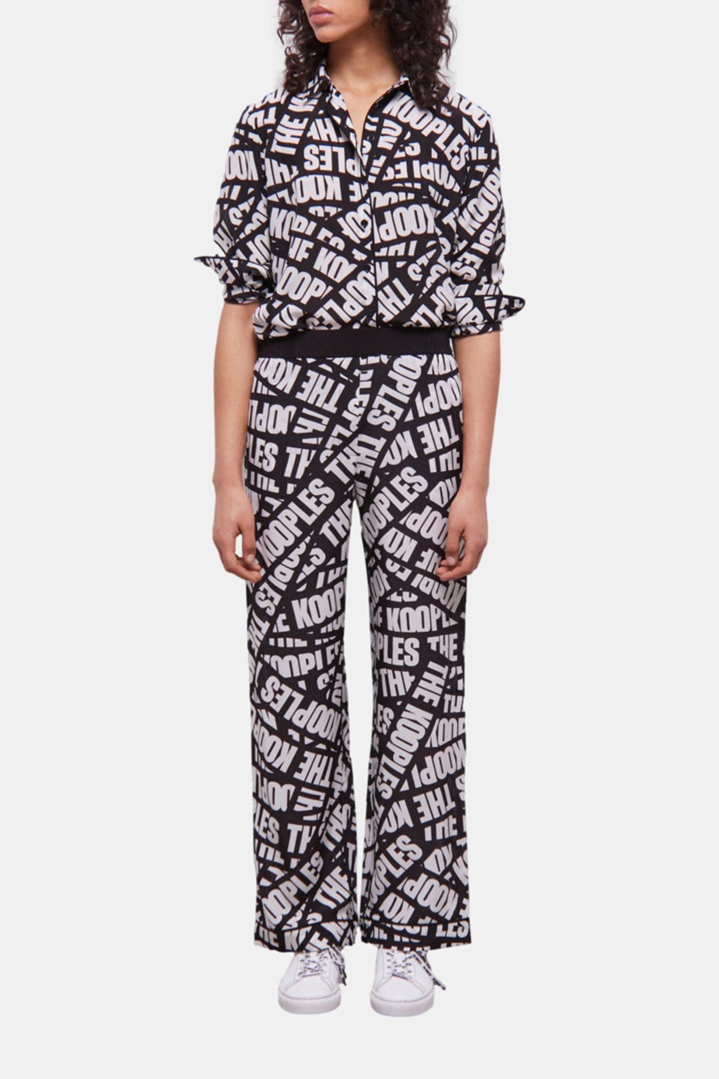 WIDE LEG PANTS WITH ELASTICATED WAIST BLACK/WHITE 1