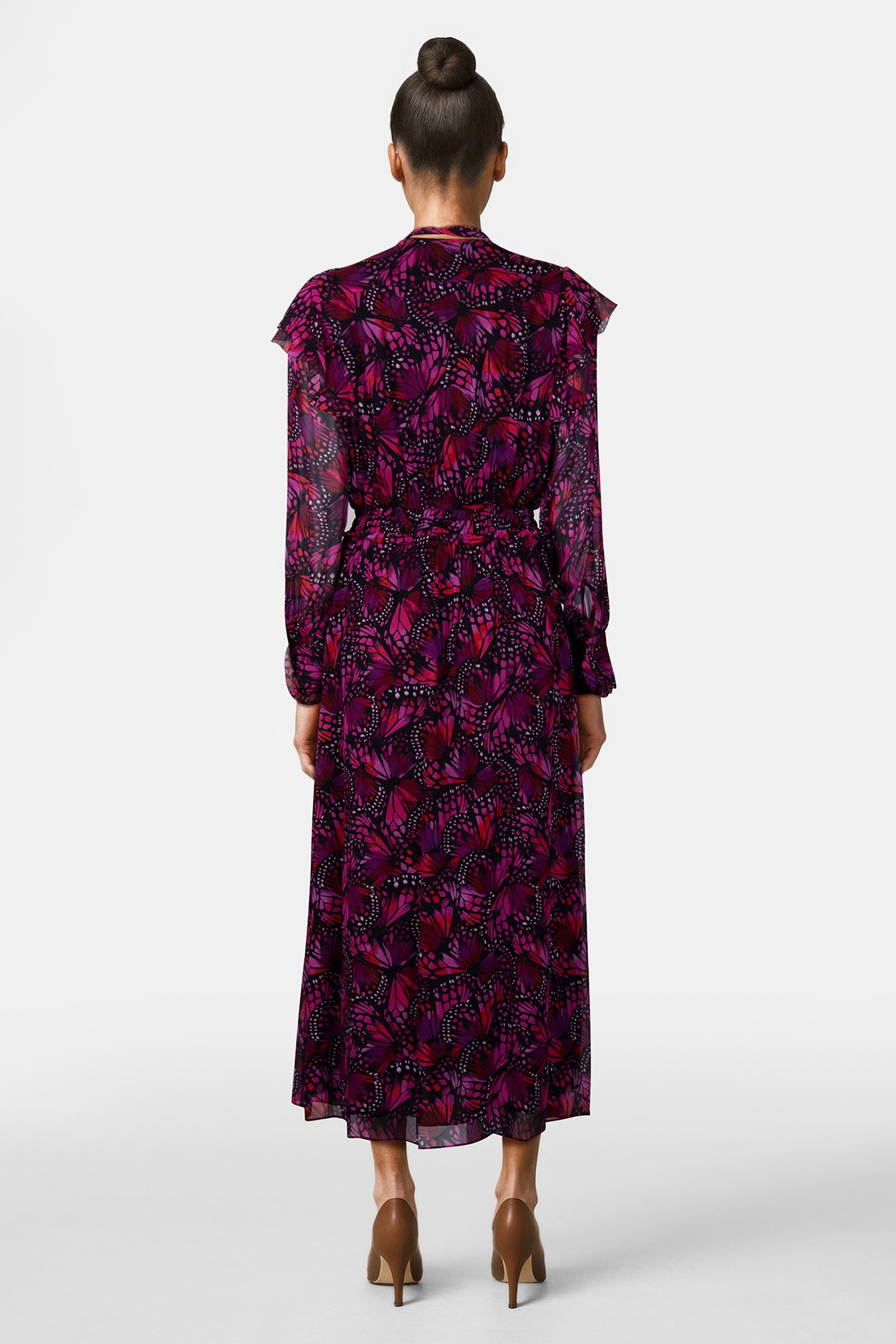 LONG BUTTONED DRESS WITH LAVALIERE COLLAR PINK 1