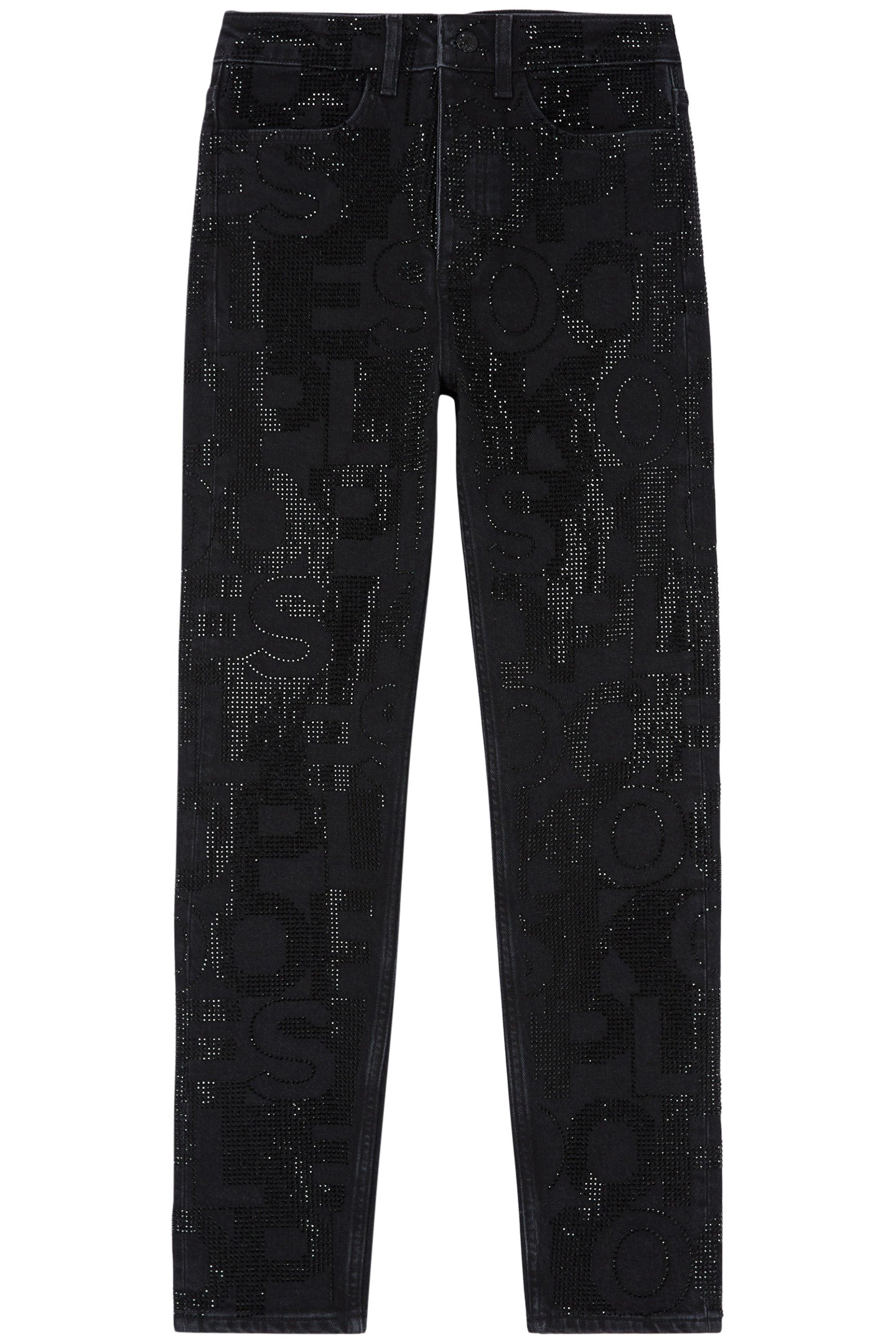BLACK SLIM JEANS WITH RHINESTONE LOGO 1