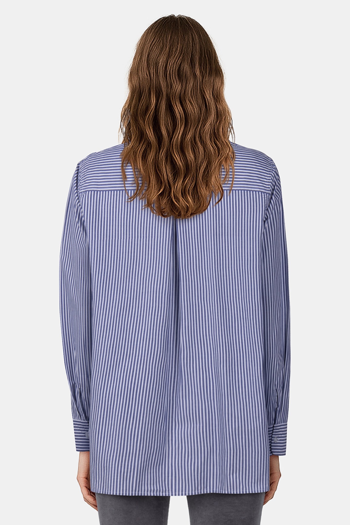 STRIPE POPOVER BUTTON THROUGH BLUE/WHT TICKING STP 2