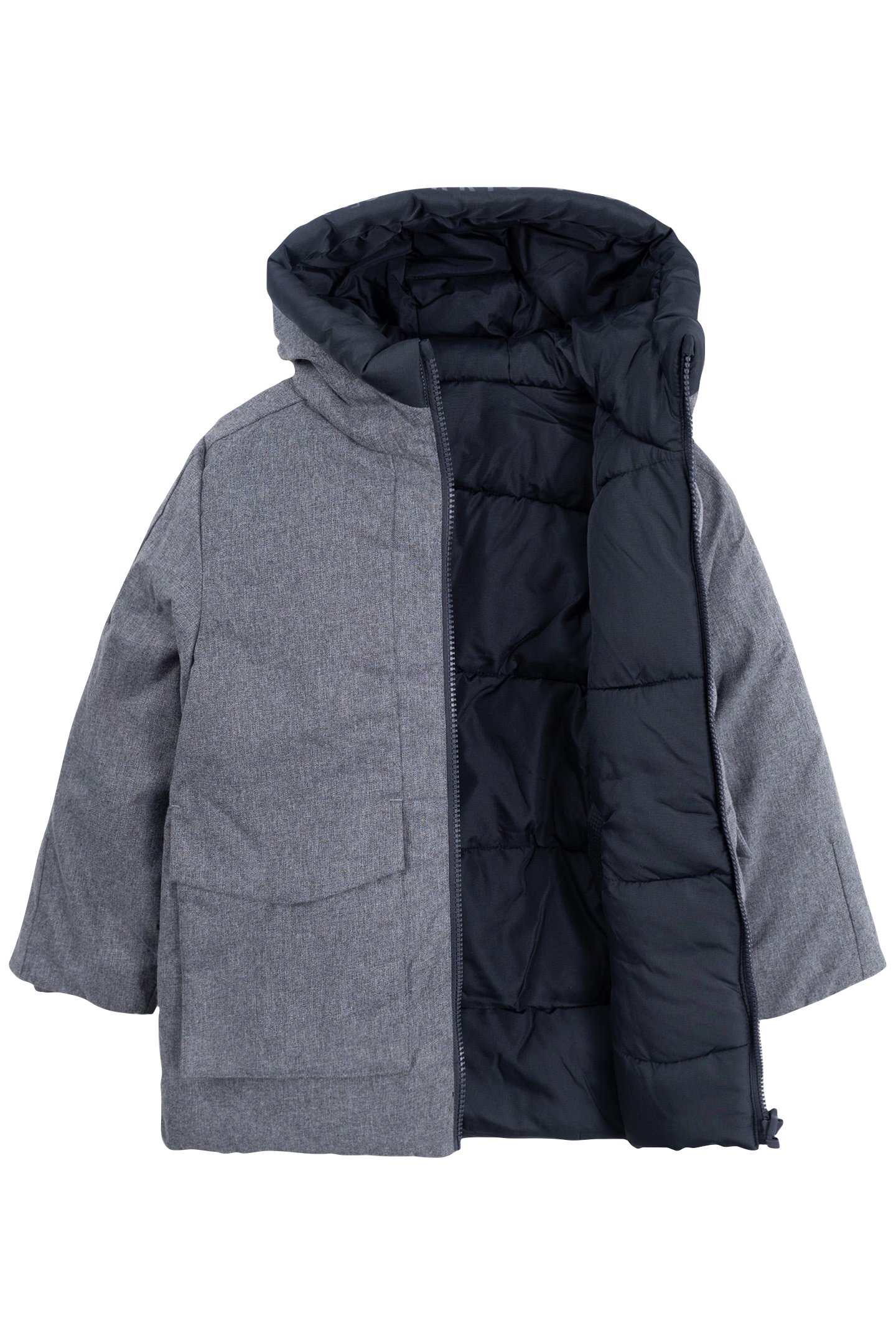 REVERSIBLE LIGHT AND DARK GREY QUILTED PARKA FOR BOYS 3