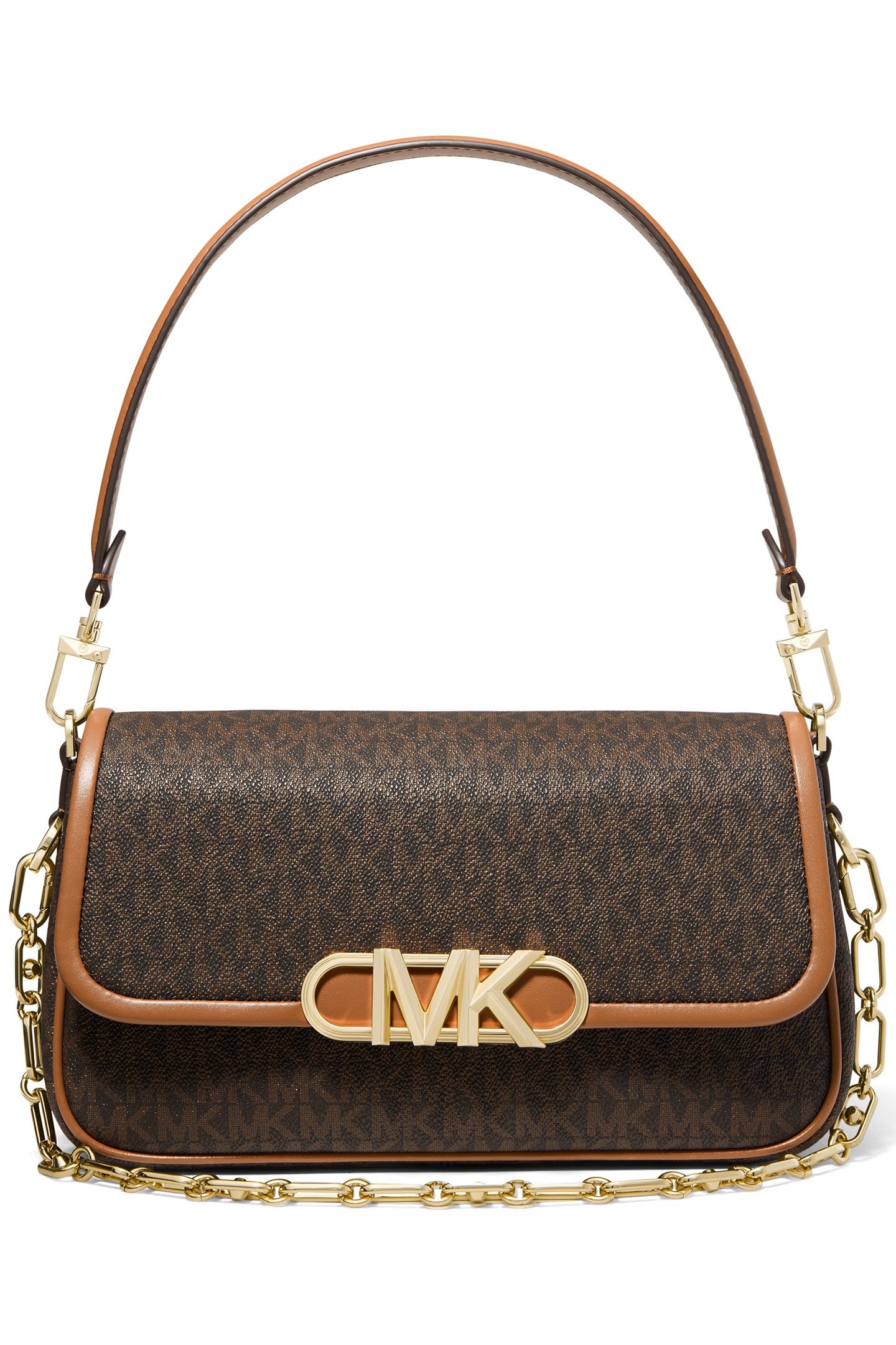CHAIN POUCHETTE SHOULDER BAG IN BROWN LOGO PRINT 1