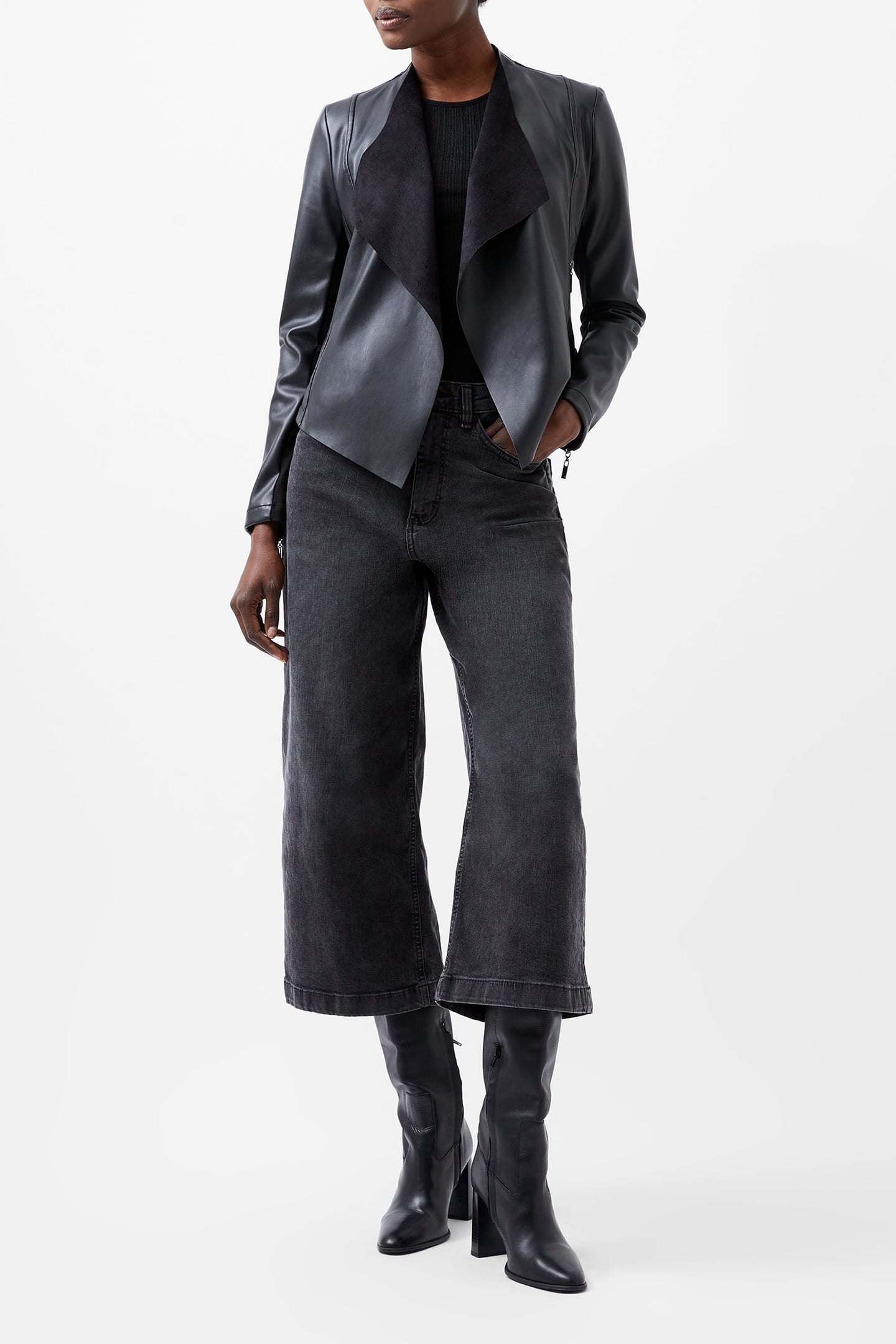 STEPHANIE PU WATERFALL FRNT JK BLACK 2