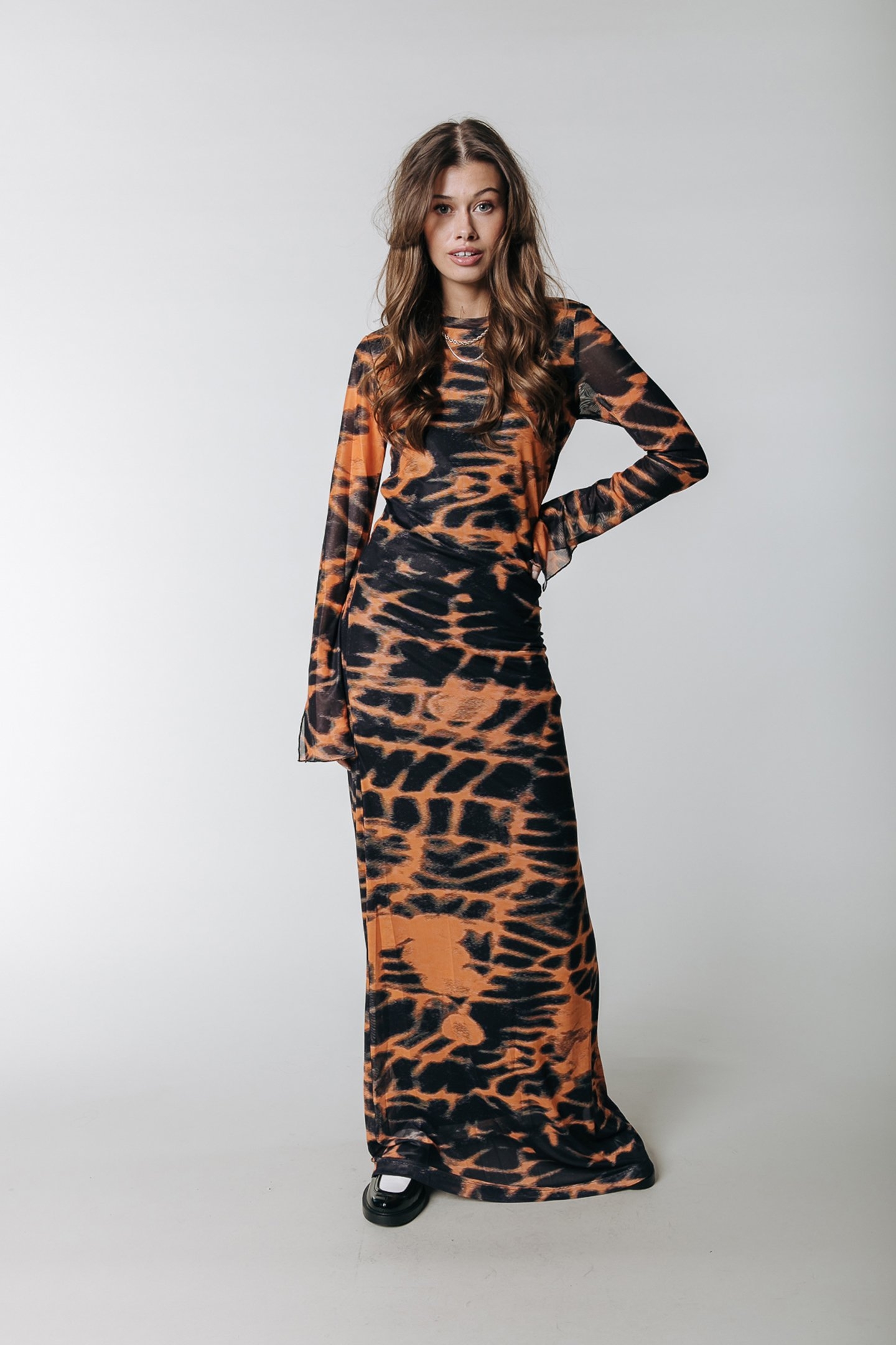 MAUDE ANIMAL MESH MAXI DRESS MANDARIN ORANGE 1