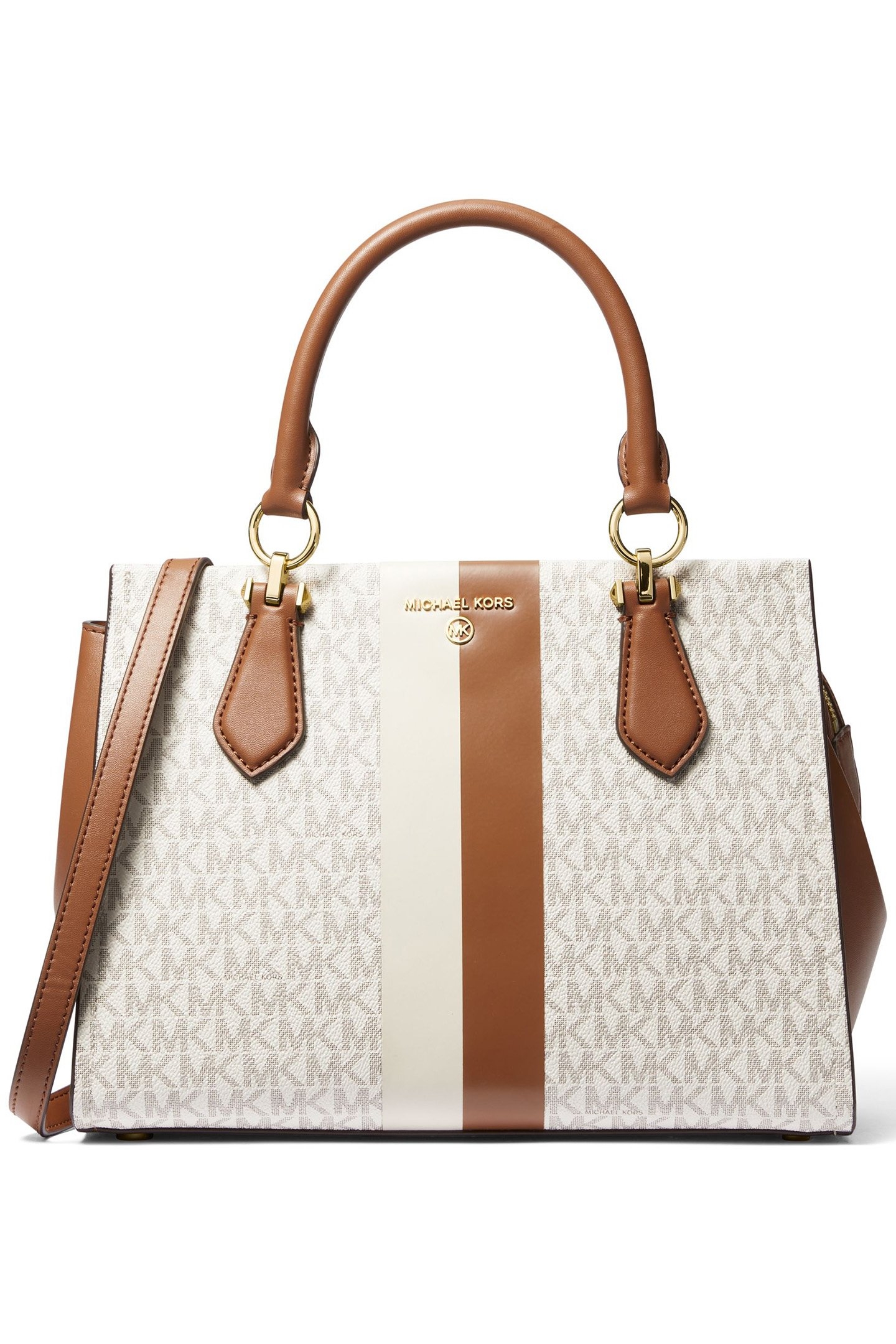 MEDIUM LEATHER SATCHEL BAG IN CREAM AND BROWN 1