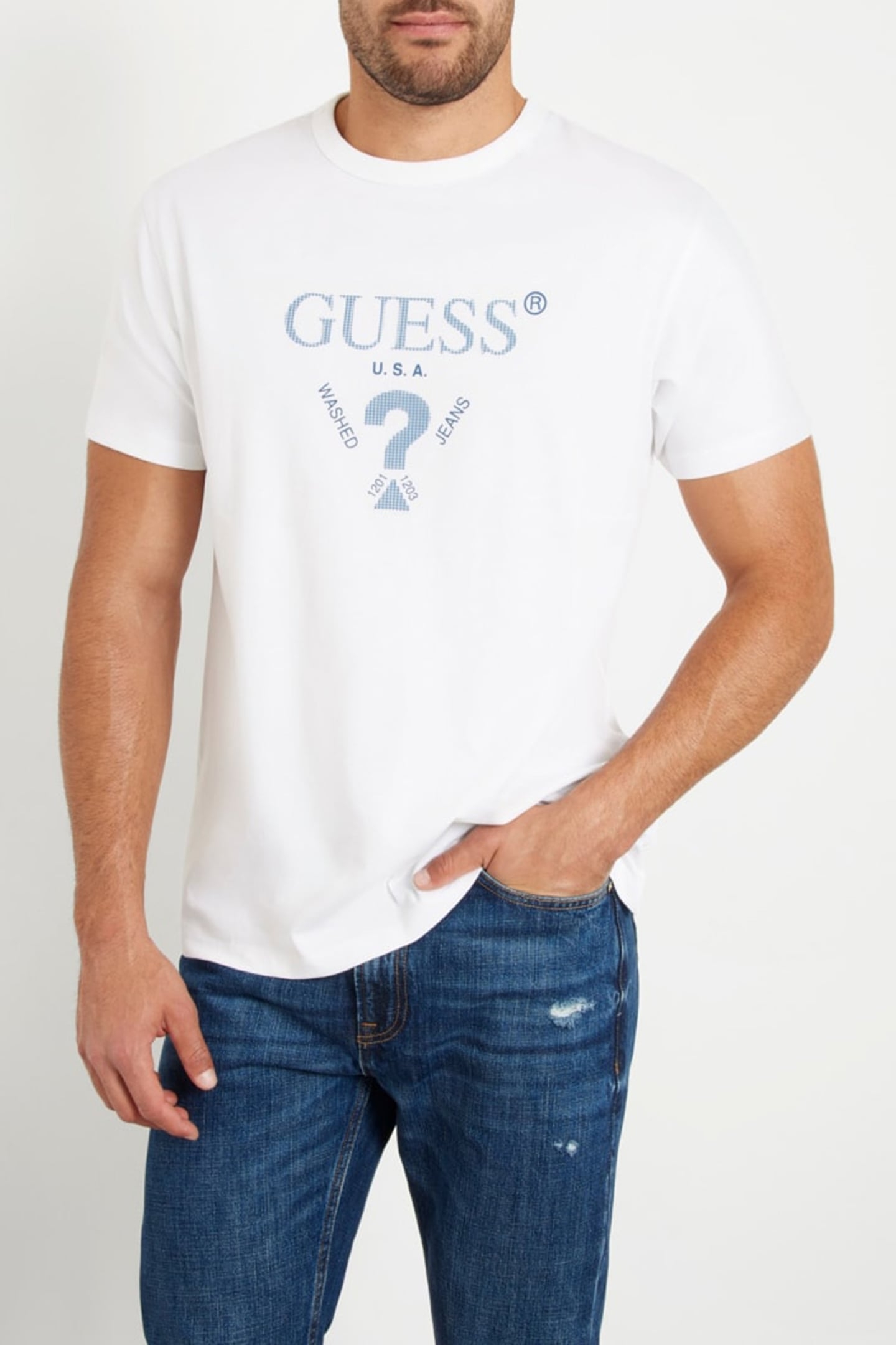 GUESS ECO SS CN TREATED TRIANG PURE WHITE 1