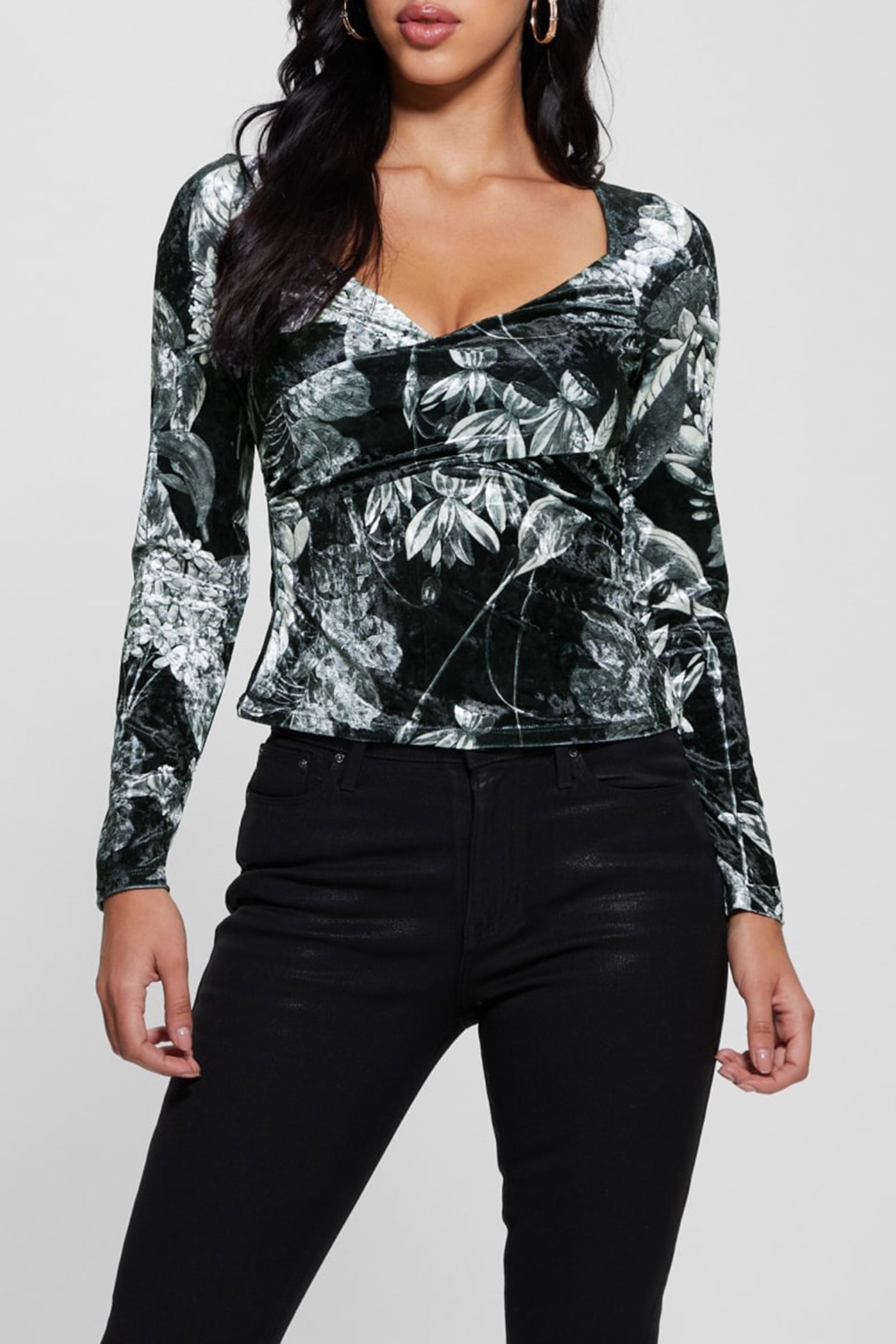 LS DIANNA VELVET TOP PHANTOM FLORA BLACK 1