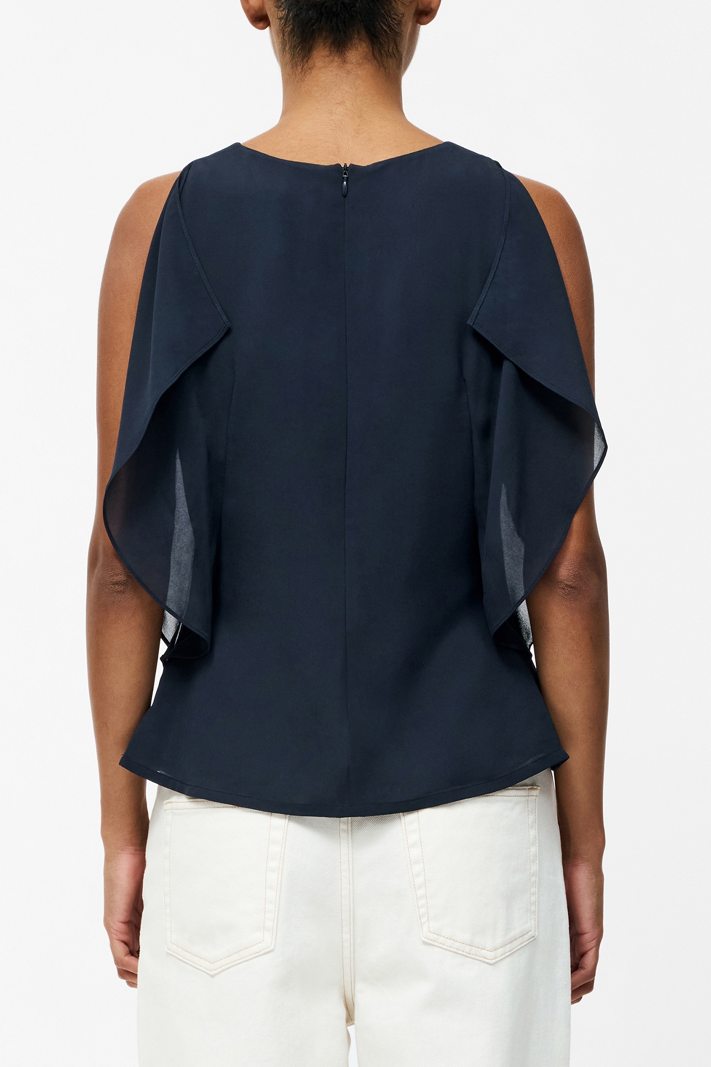EDEN GEORGETTE FLUTTER SLV TOP NAVY 2