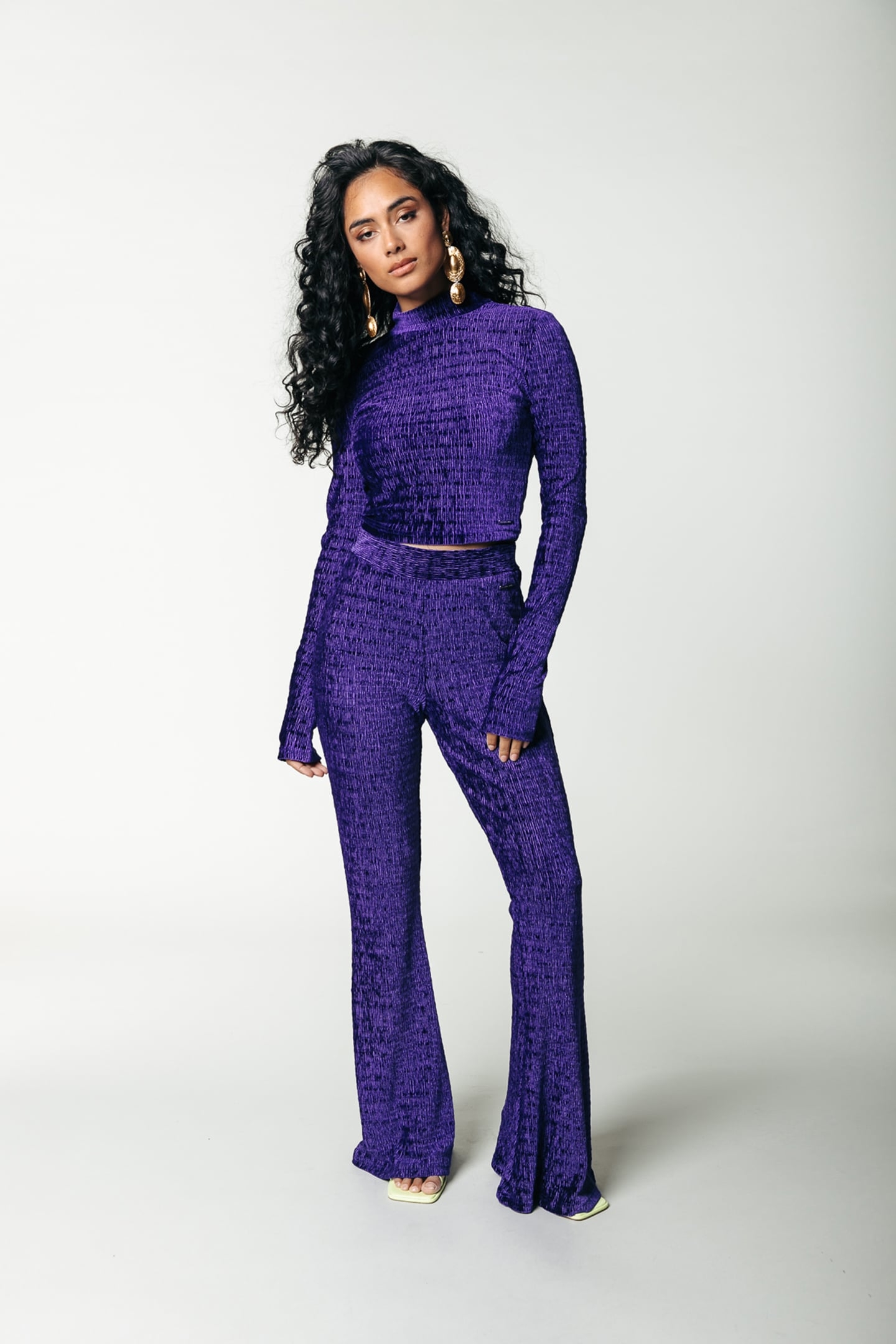 JEWEL STRUCTURE VELVET CROPPED TURTLENECK TOP DEEP PURPLE 1