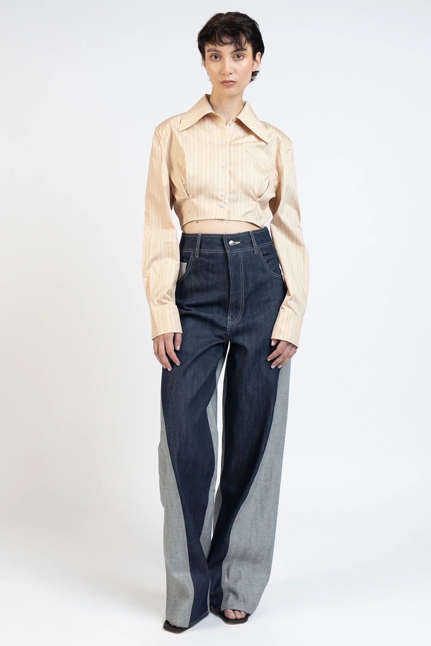 CROPPED SHIRT STRIPED MUSTARD 1