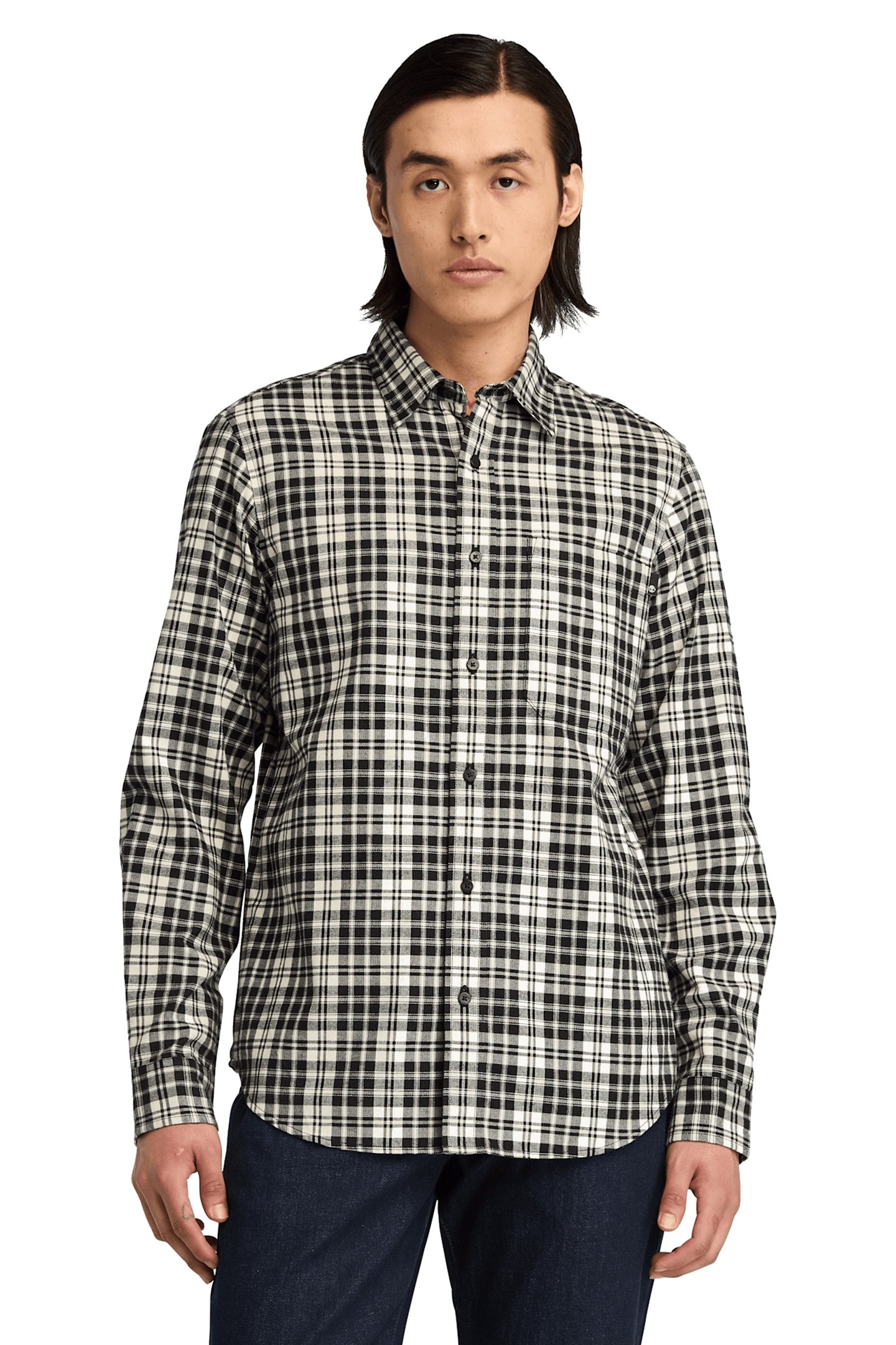 HERRINGBONE FLANNEL PLAID SHIRT BLACK 1