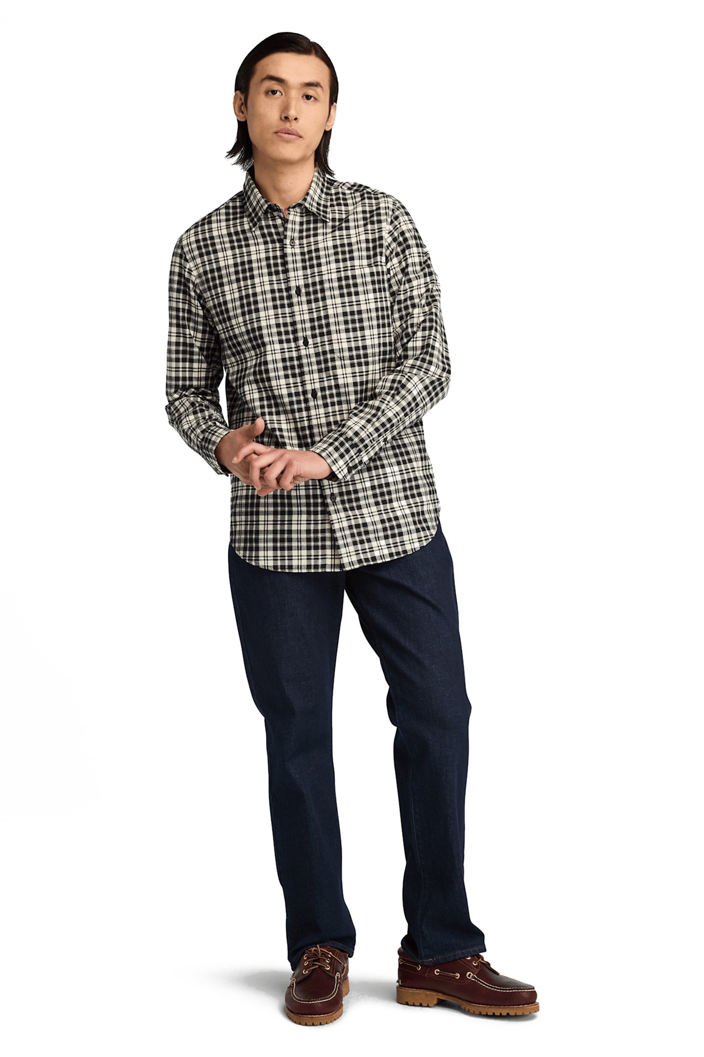 HERRINGBONE FLANNEL PLAID SHIRT BLACK 3
