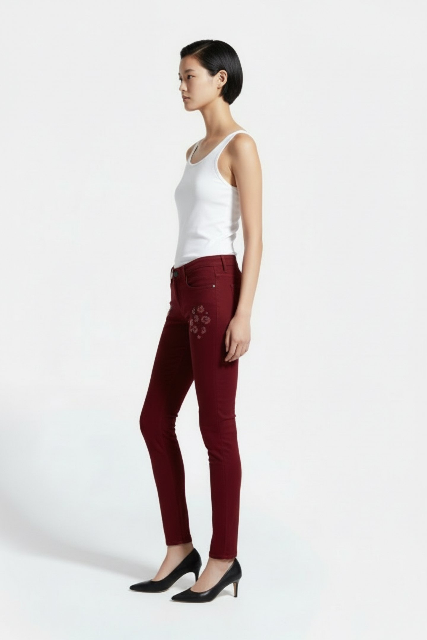 COTTON FITTED PANTS IN RED 3