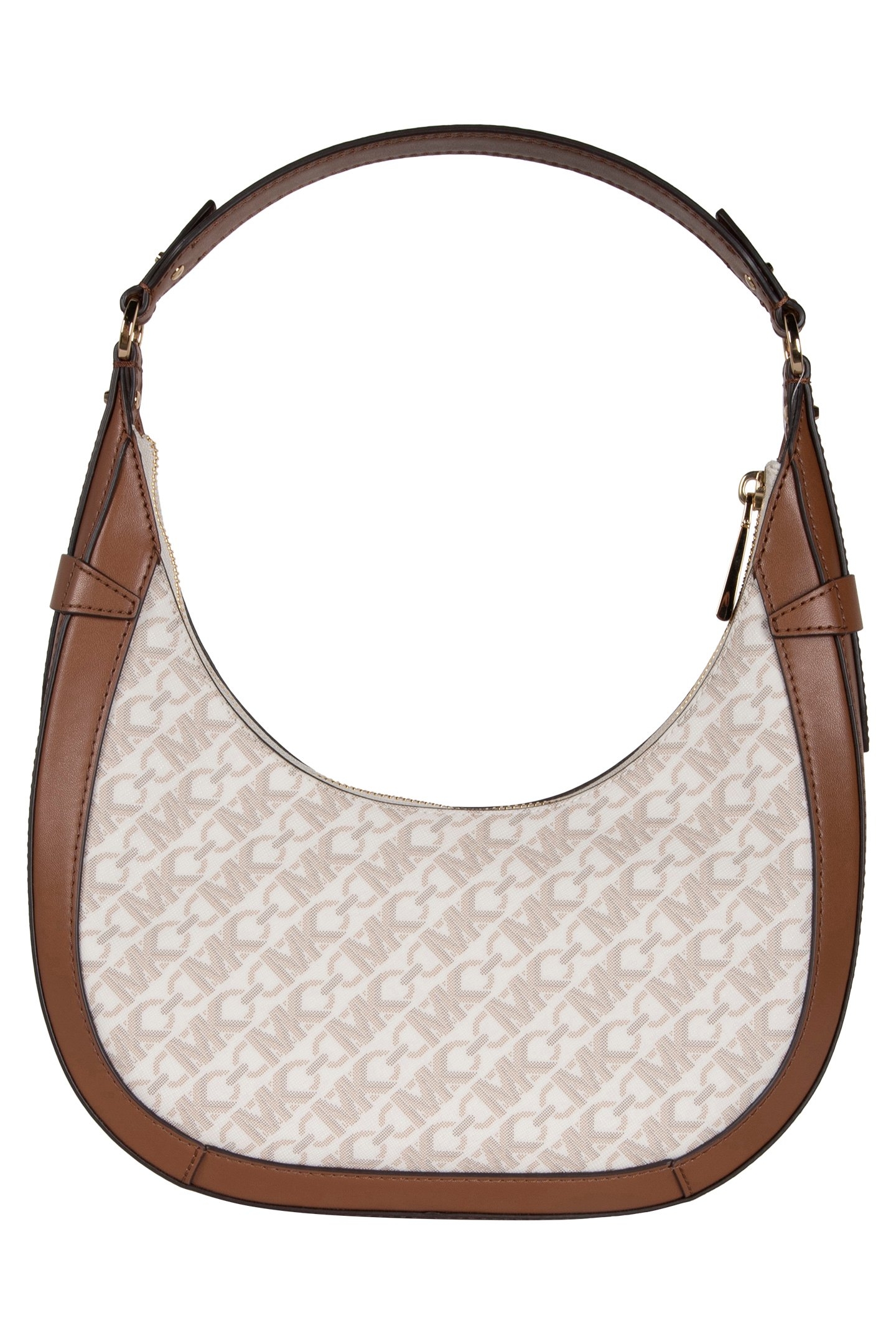 CRESCENT TOP ZIP SHOULDER BAG IN BROWN AND CREAM 3