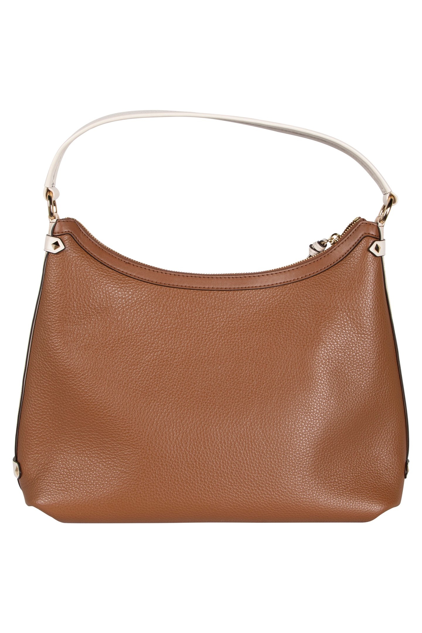 LEATHER HOBO SHOULDER BAG IN CREAM AND BROWN 3