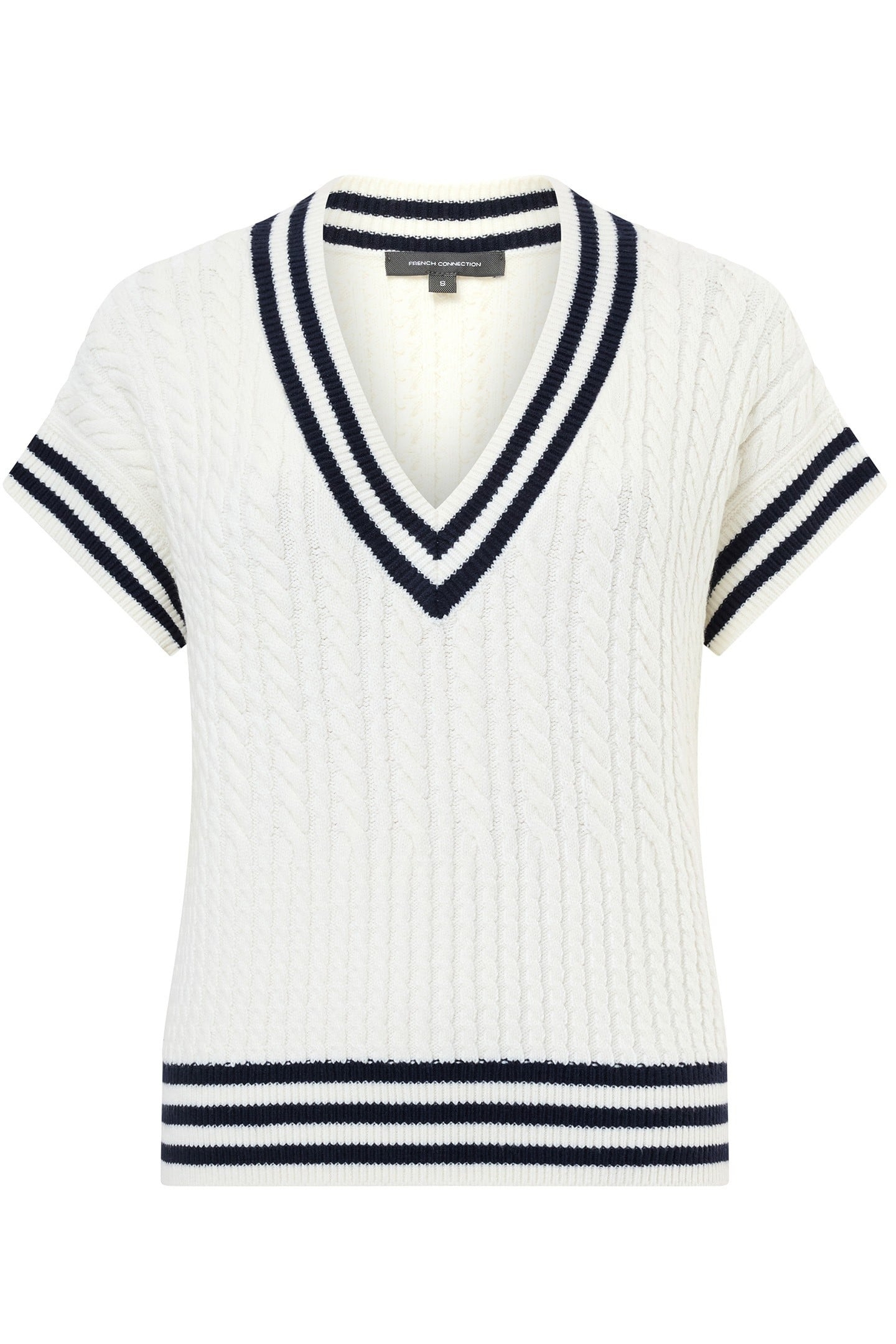 BABYSOFT CABLE KNIT V-NECK TANK VEST WINTER WHT/DUCH BLUE 4